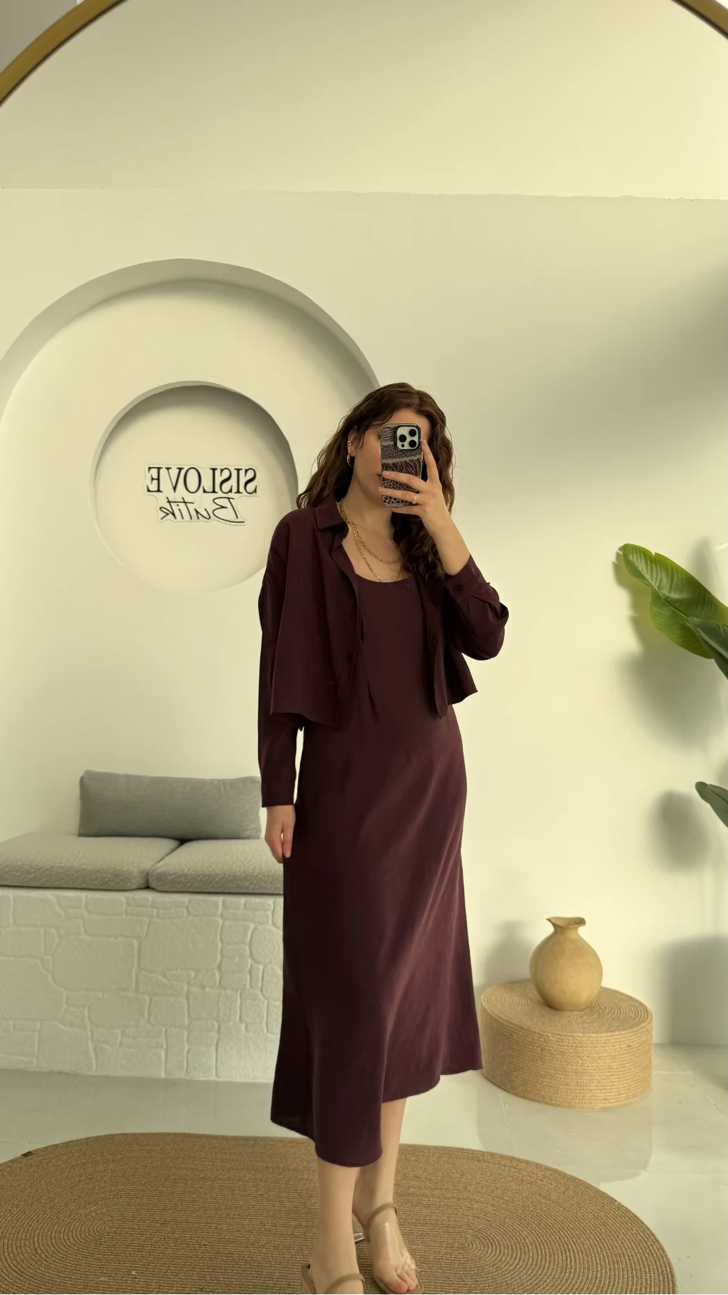 Askılı Gömlek Elbise Takım - 51153 - Mürdüm