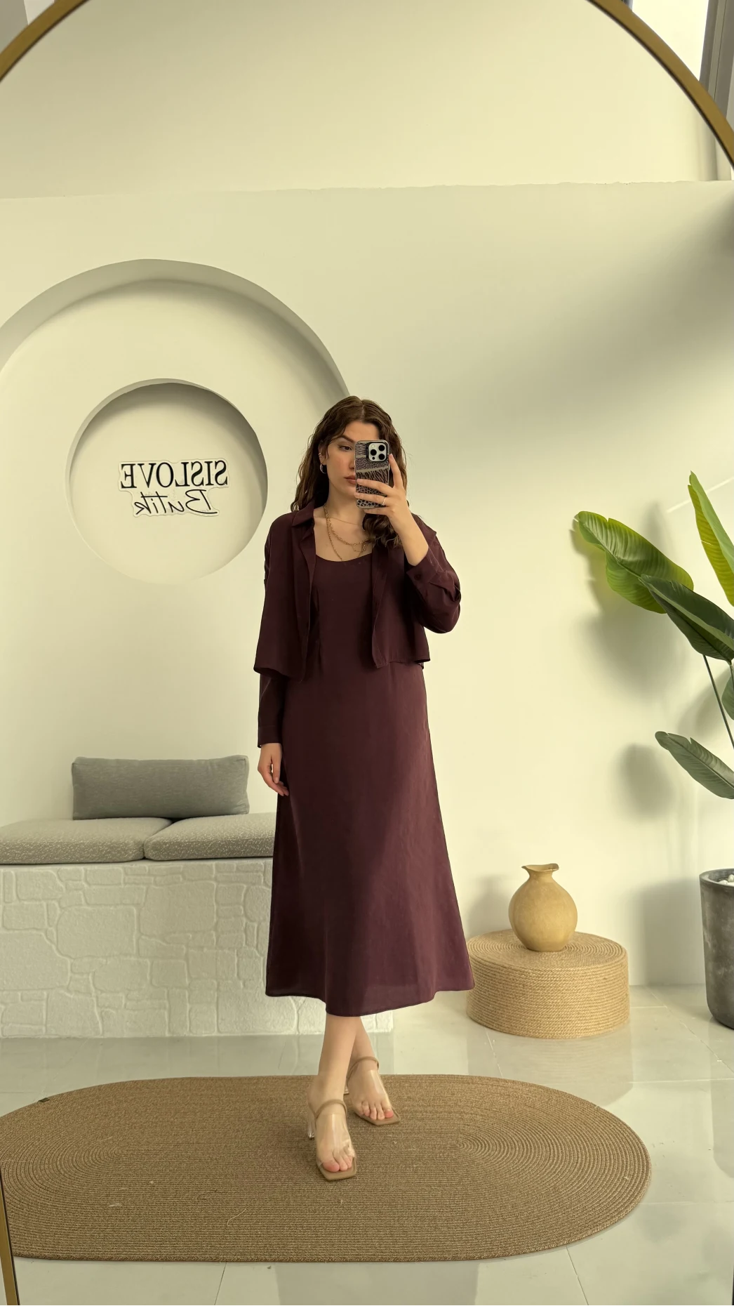 Askılı Gömlek Elbise Takım - 51153 - Mürdüm