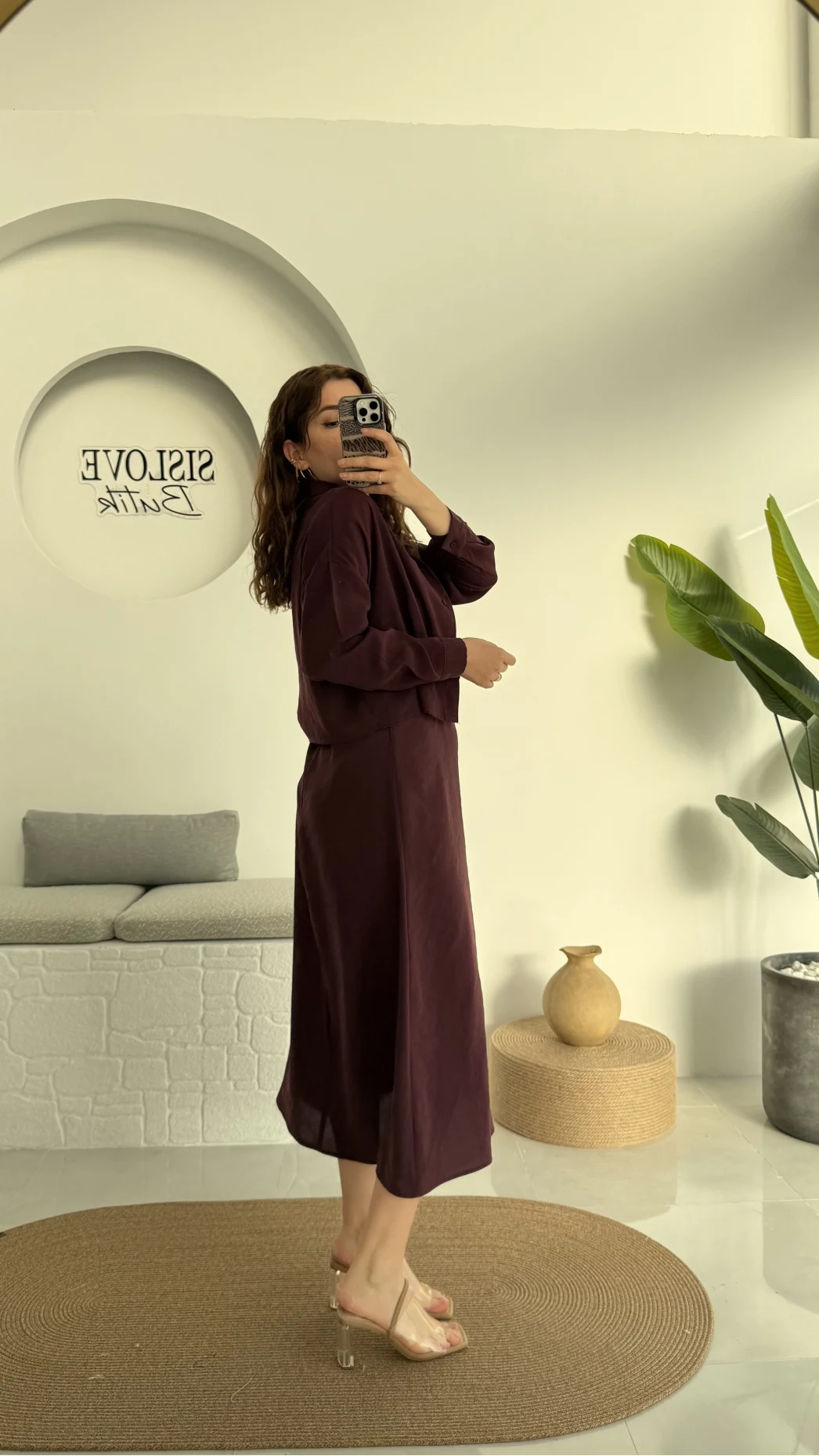 Askılı Gömlek Elbise Takım - 51153 - Mürdüm