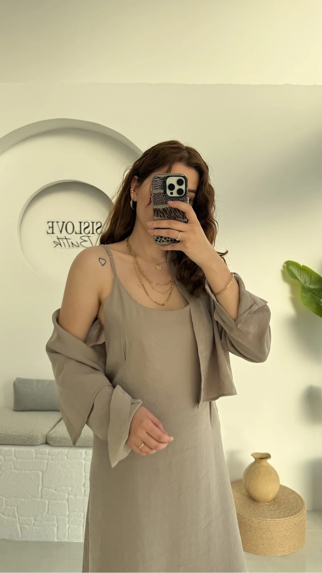 Askılı Gömlek Elbise Takım - 51153 - Vizon