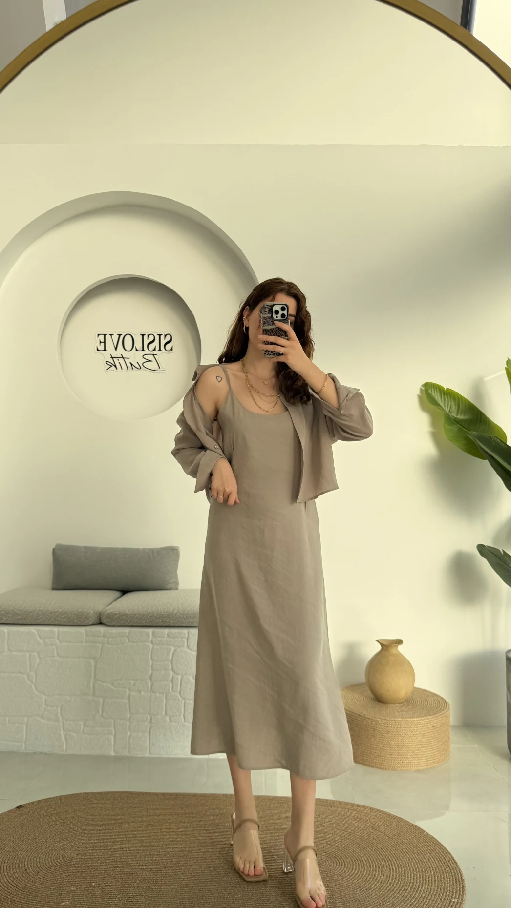 Askılı Gömlek Elbise Takım - 51153 - Vizon