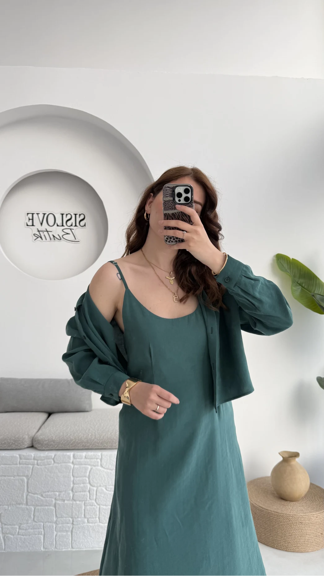 Askılı Gömlek Elbise Takım - 51153 - Zümrüt Yeşili