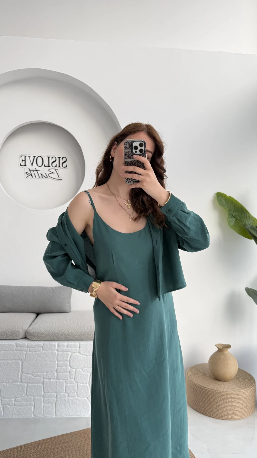 Askılı Gömlek Elbise Takım - 51153 - Zümrüt Yeşili