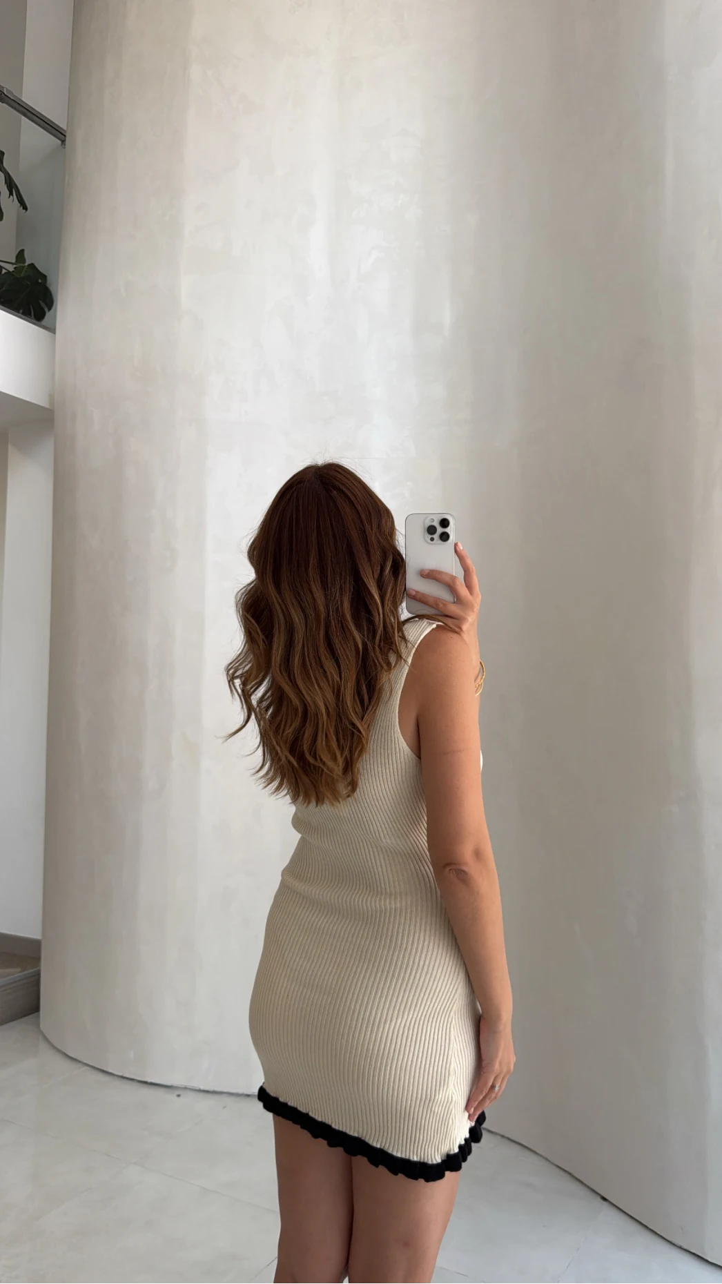 Askılı Mini Triko Elbise - Ekru