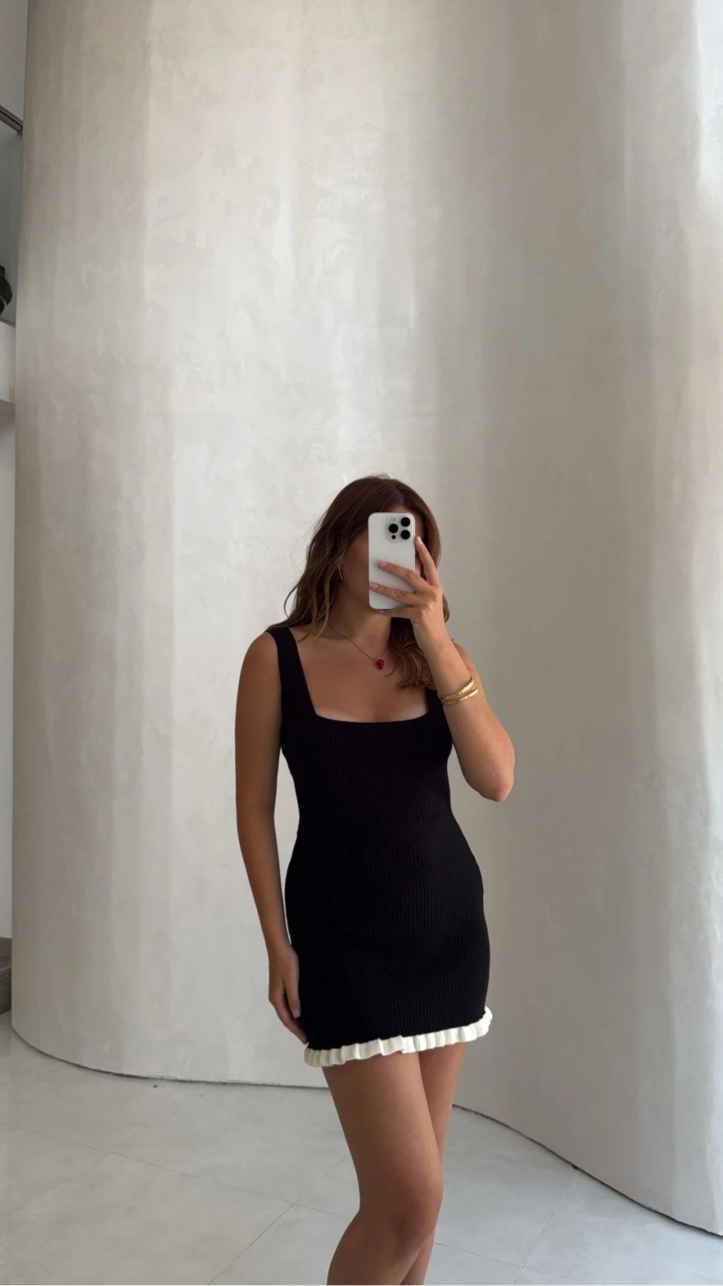 Askılı Mini Triko Elbise - Siyah