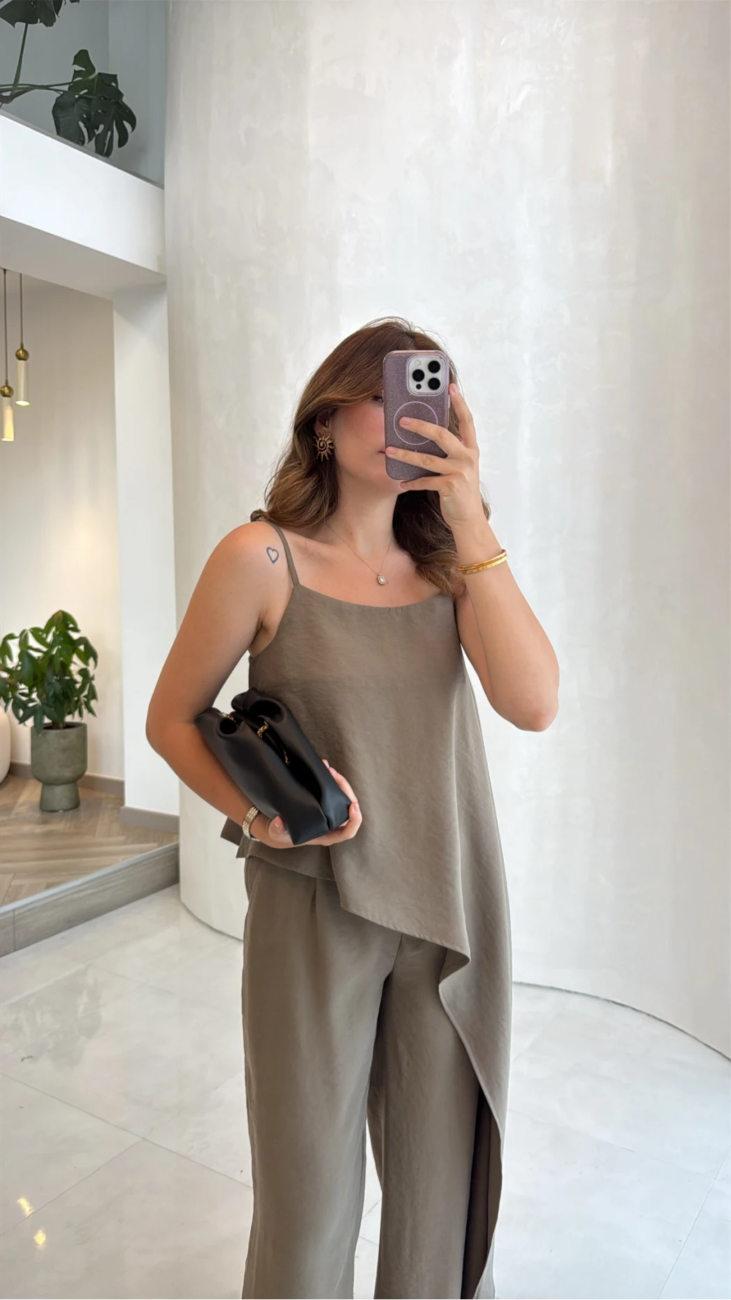 Askılı Modal Asimetrik Bluz-Pantolon Takım - Haki - Kod: 9191