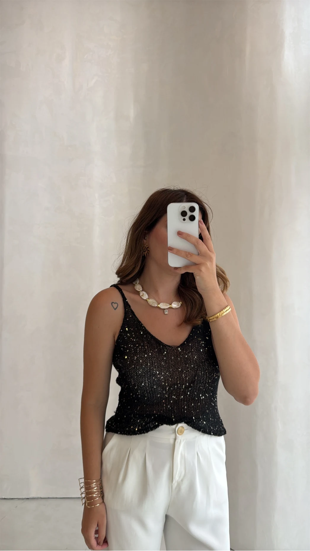 Askılı Pullu Bluz - Siyah - Kod: 2778