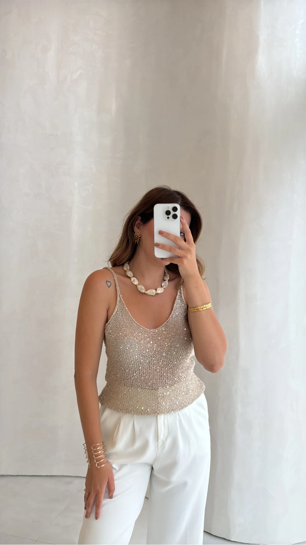 Askılı Pullu Bluz - Taş - Kod: 2778