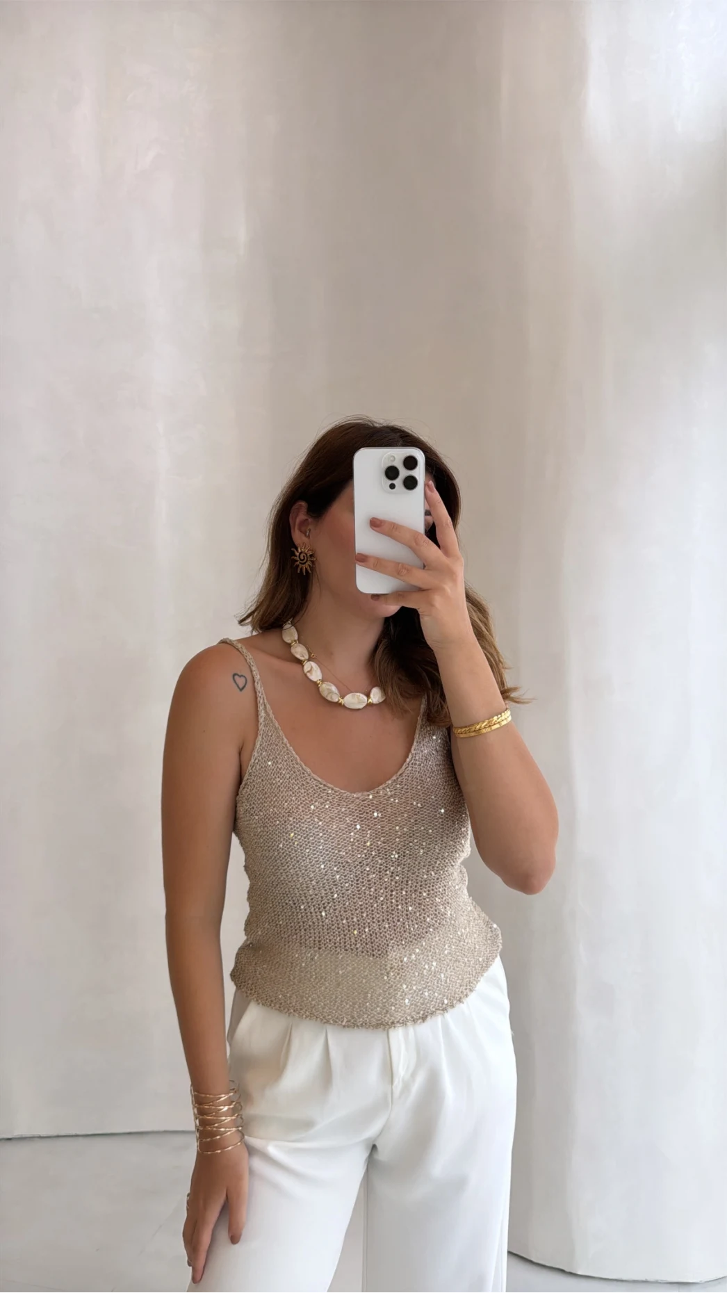 Askılı Pullu Bluz - Taş - Kod: 2778
