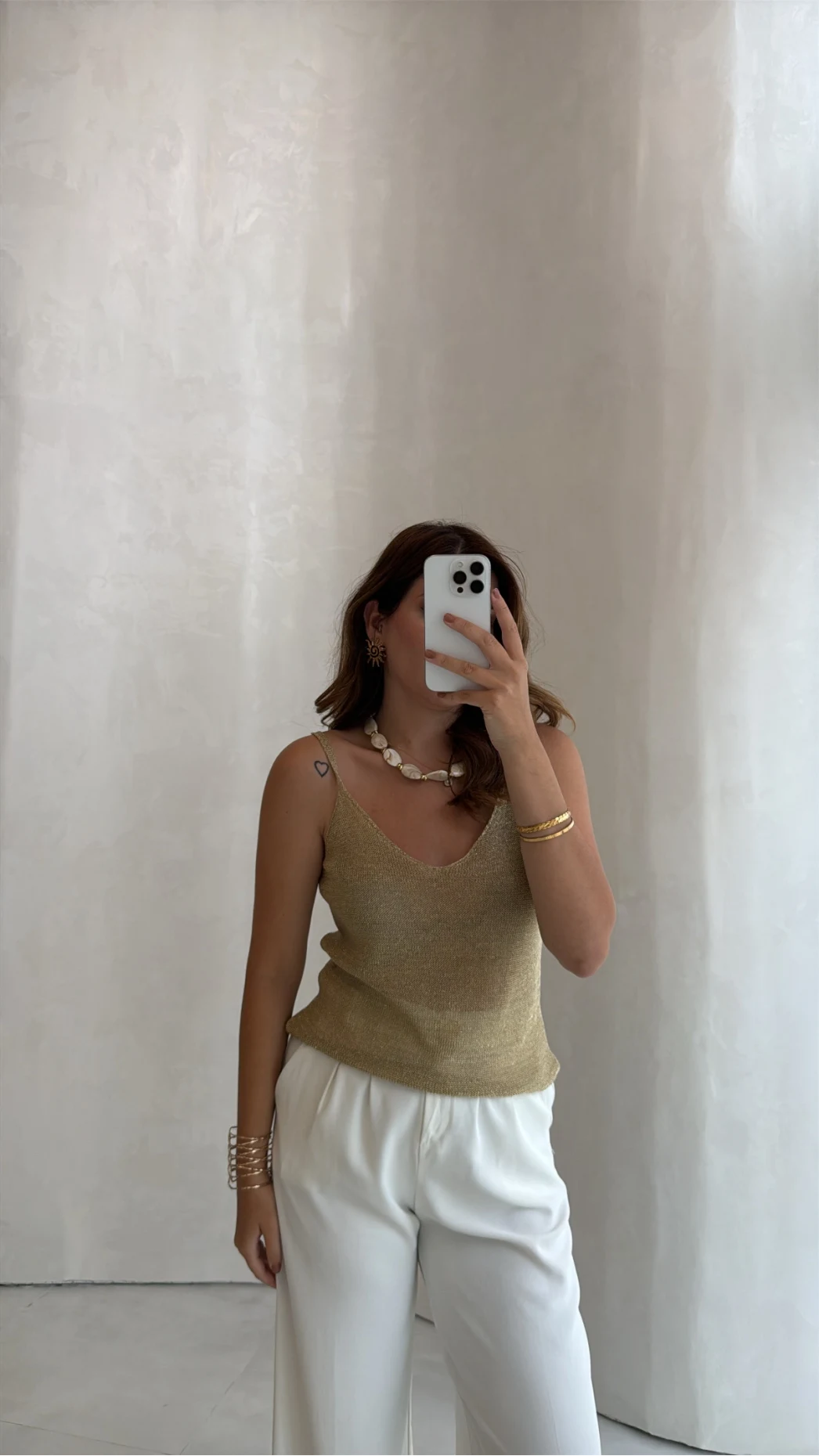 Askılı Simli Bluz - Gold - Kod: 2806