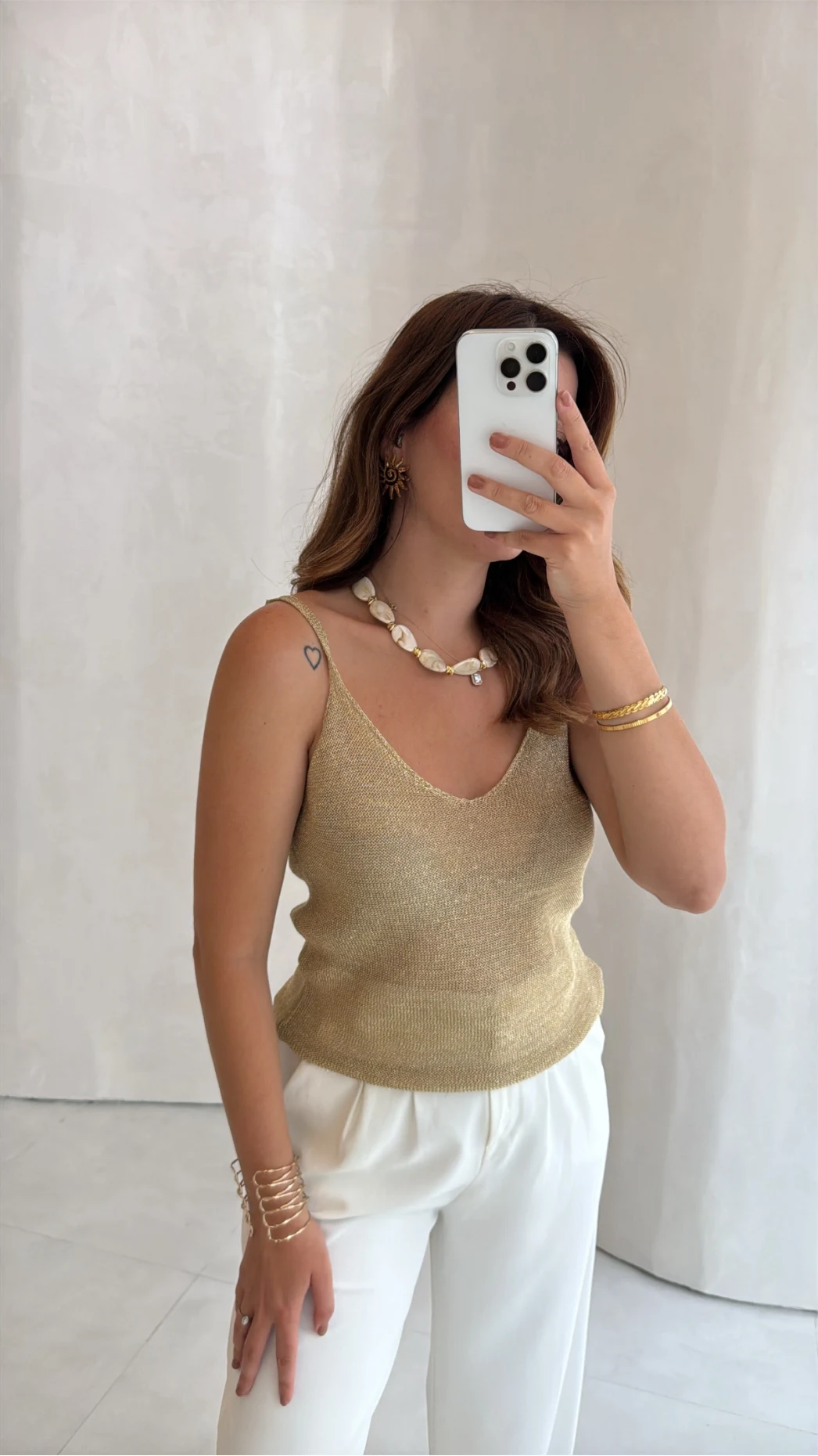 Askılı Simli Bluz - Gold - Kod: 2806