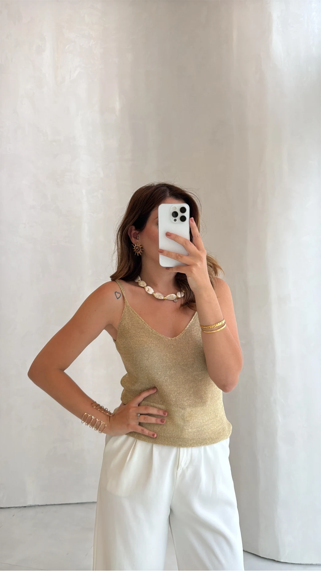 Askılı Simli Bluz - Gold - Kod: 2806