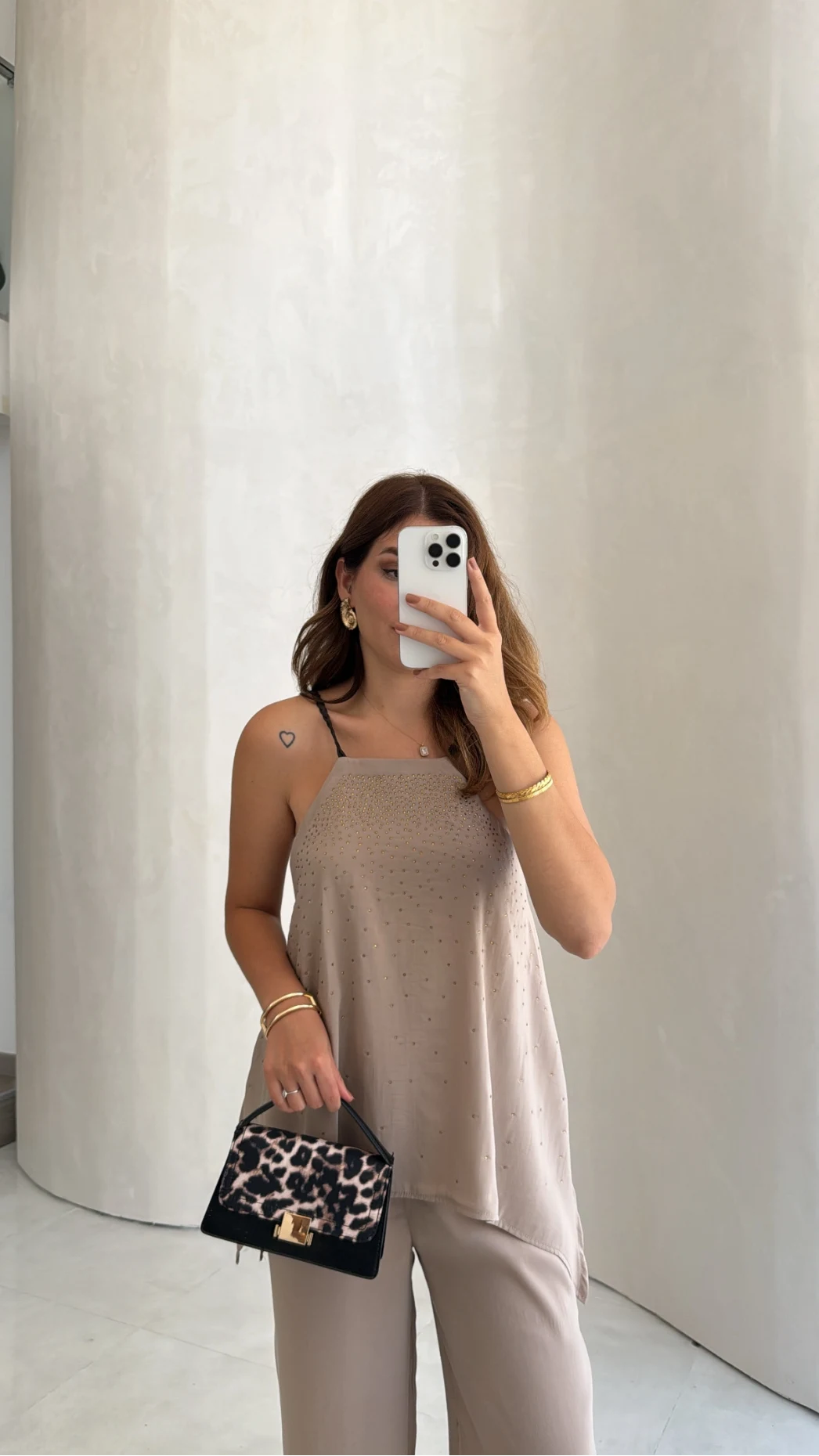 Askılı Taşlı Tulum - Bej - Kod: 3464