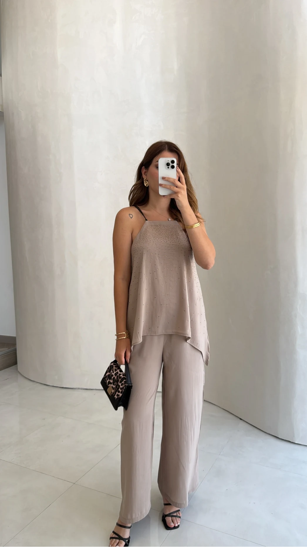 Askılı Taşlı Tulum - Bej - Kod: 3464