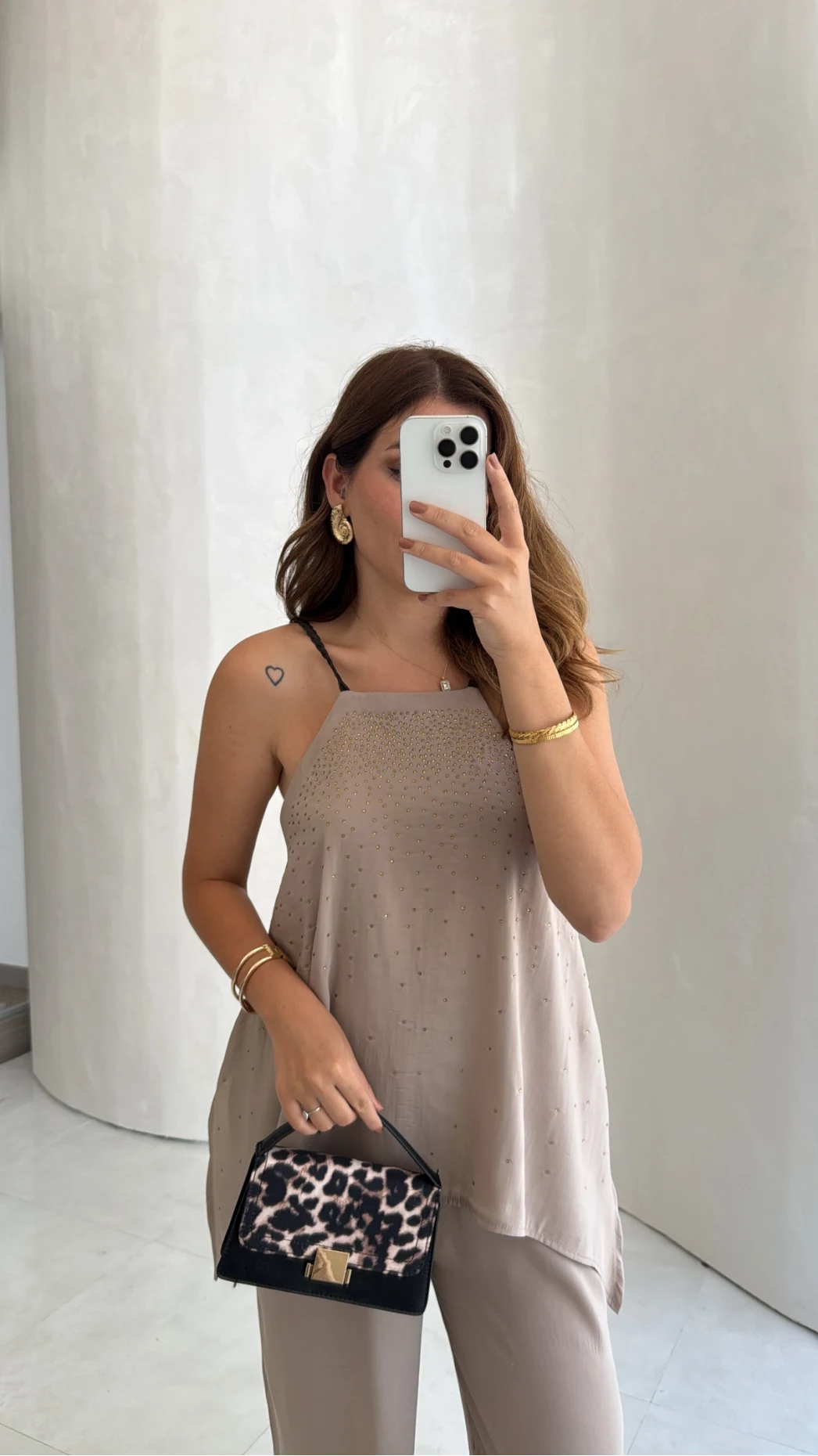 Askılı Taşlı Tulum - Bej - Kod: 3464