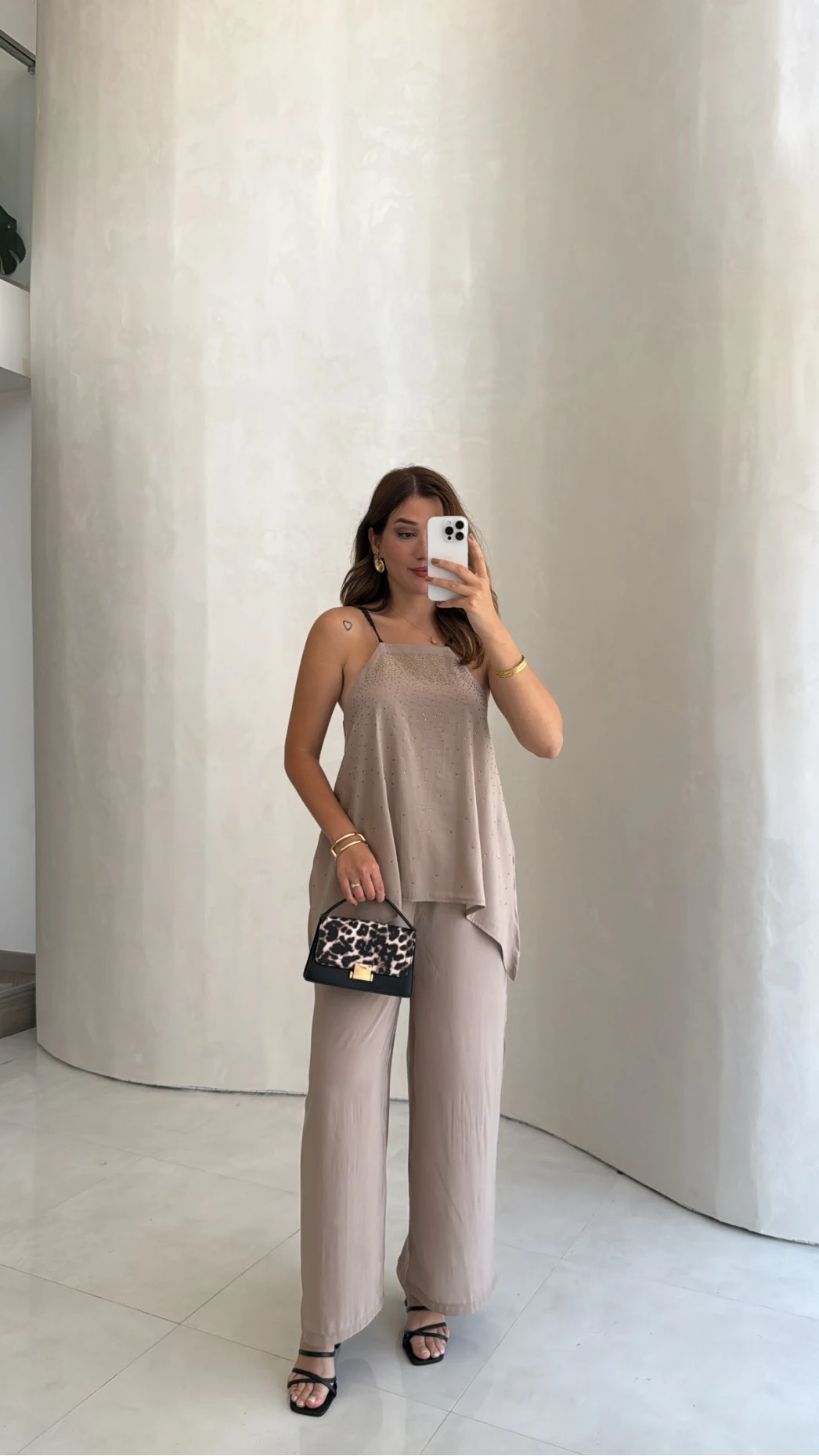 Askılı Taşlı Tulum - Bej - Kod: 3464