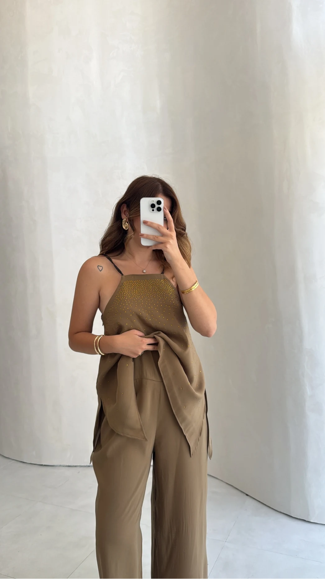 Askılı Taşlı Tulum - Haki - Kod: 3464