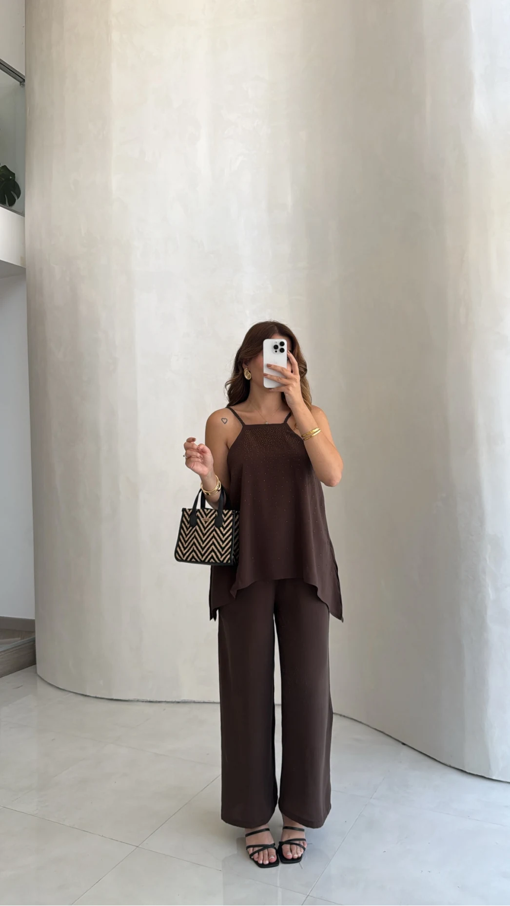 Askılı Taşlı Tulum - Kahve - Kod: 3464