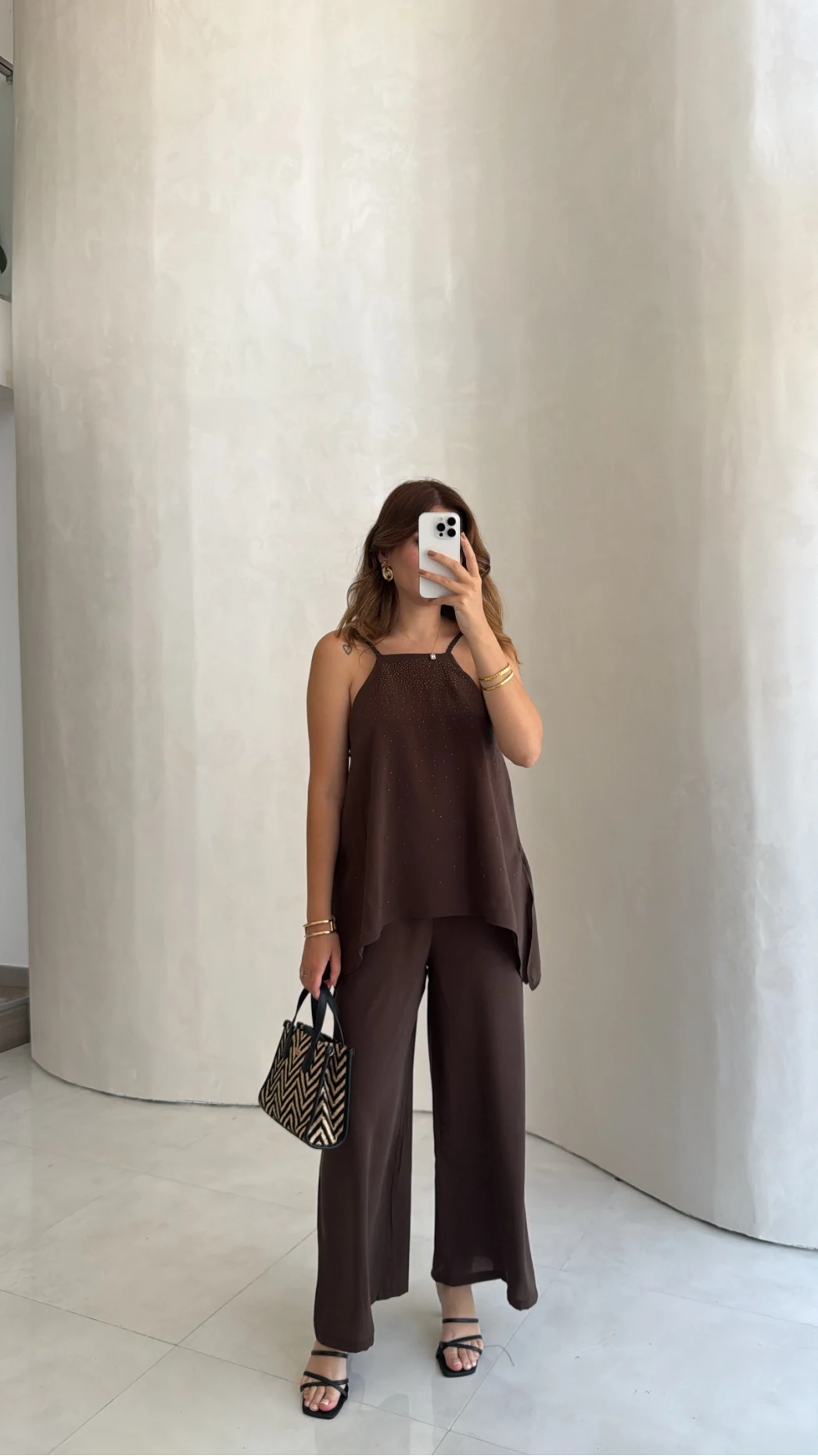 Askılı Taşlı Tulum - Kahve - Kod: 3464