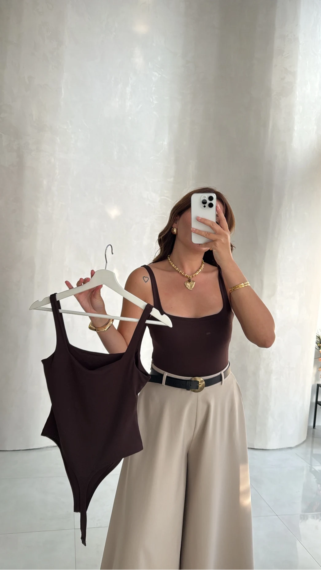 Askılı Zıbın Bodysuıt - Kahve - Kod: 071822