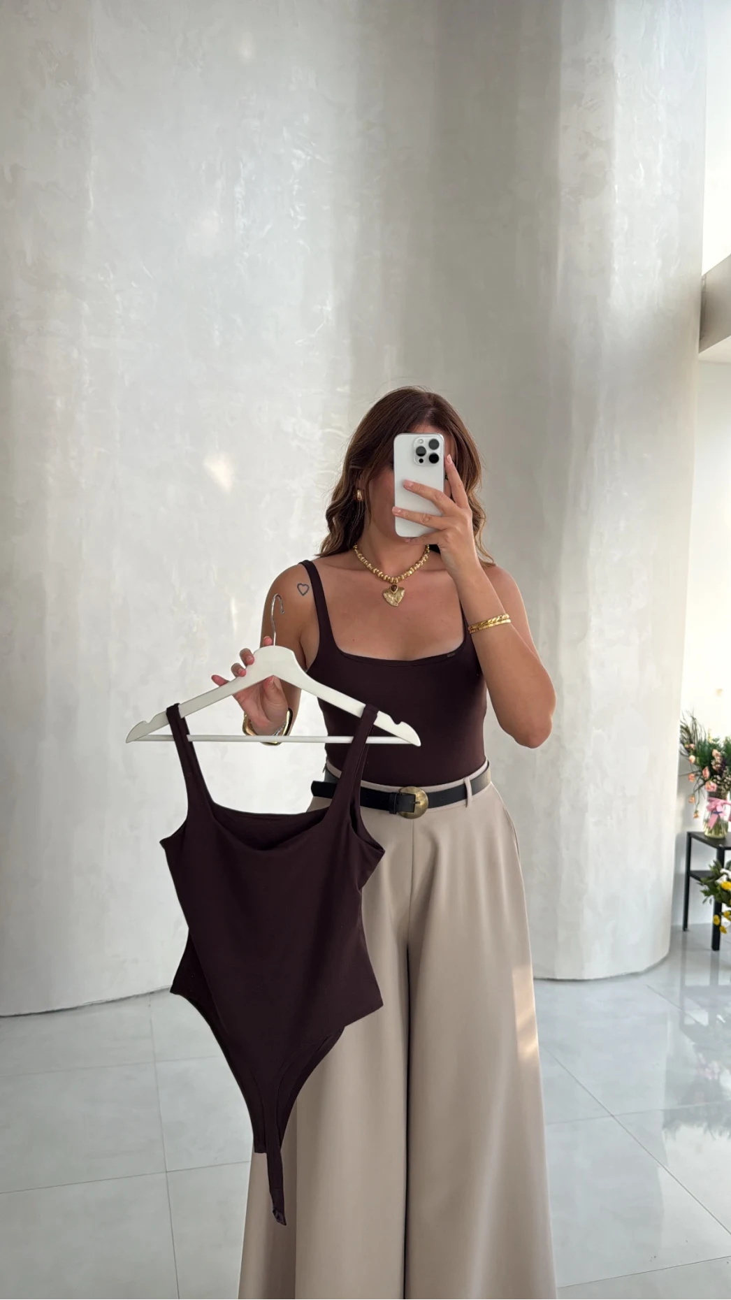 Askılı Zıbın Bodysuıt - Kahve - Kod: 071822