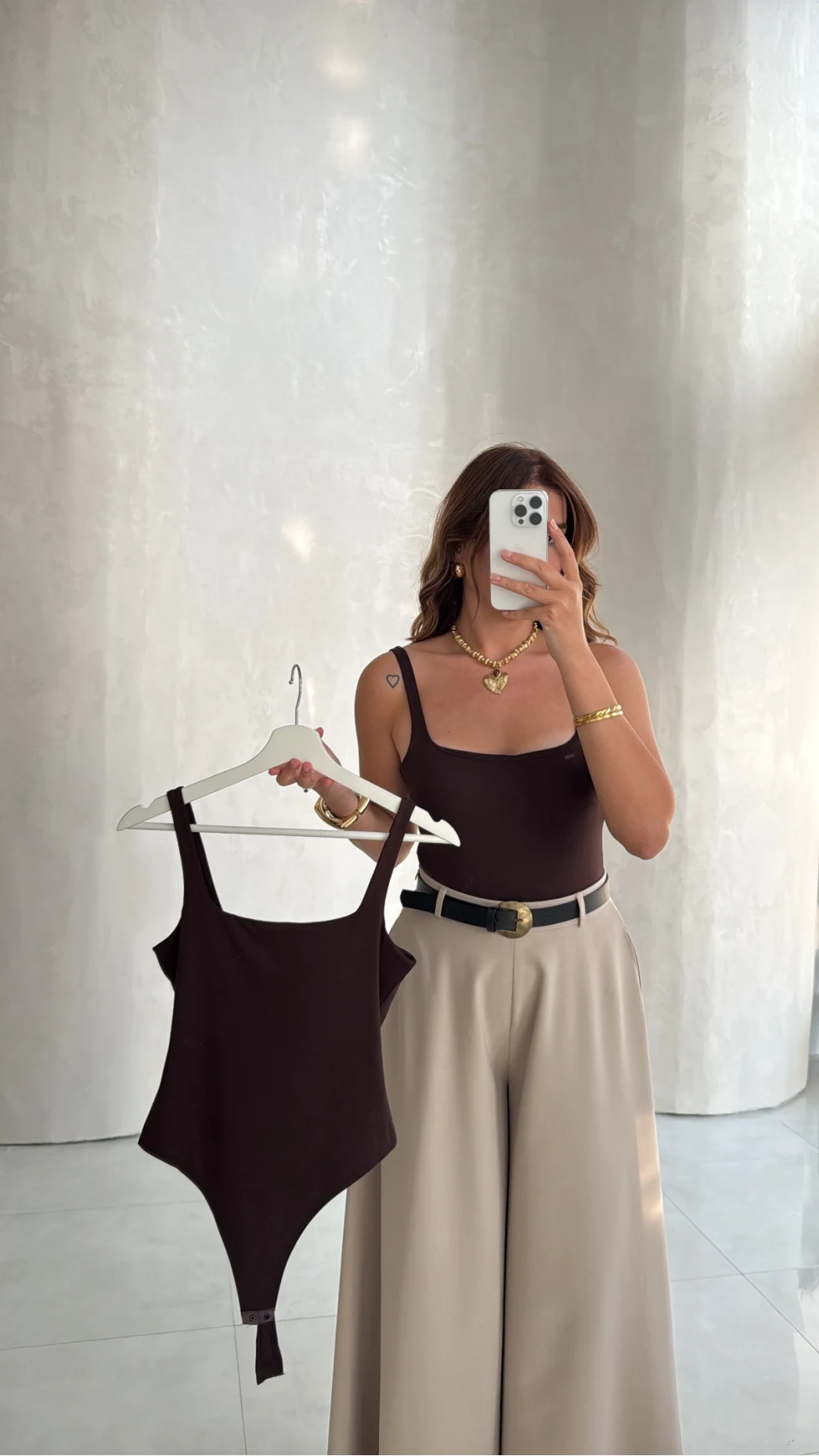 Askılı Zıbın Bodysuıt - Kahve - Kod: 071822