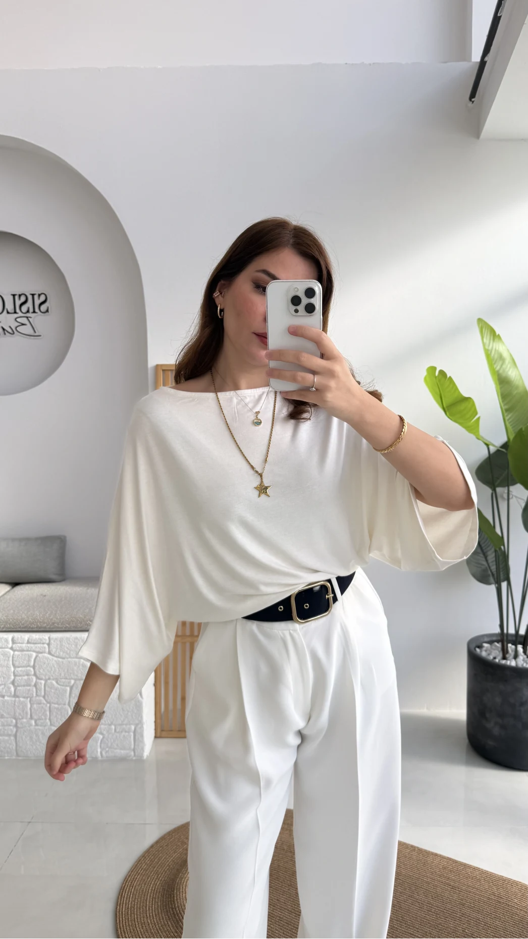 Athena Modal Yarasa Kol Kayık Yaka Bluz - Ekru