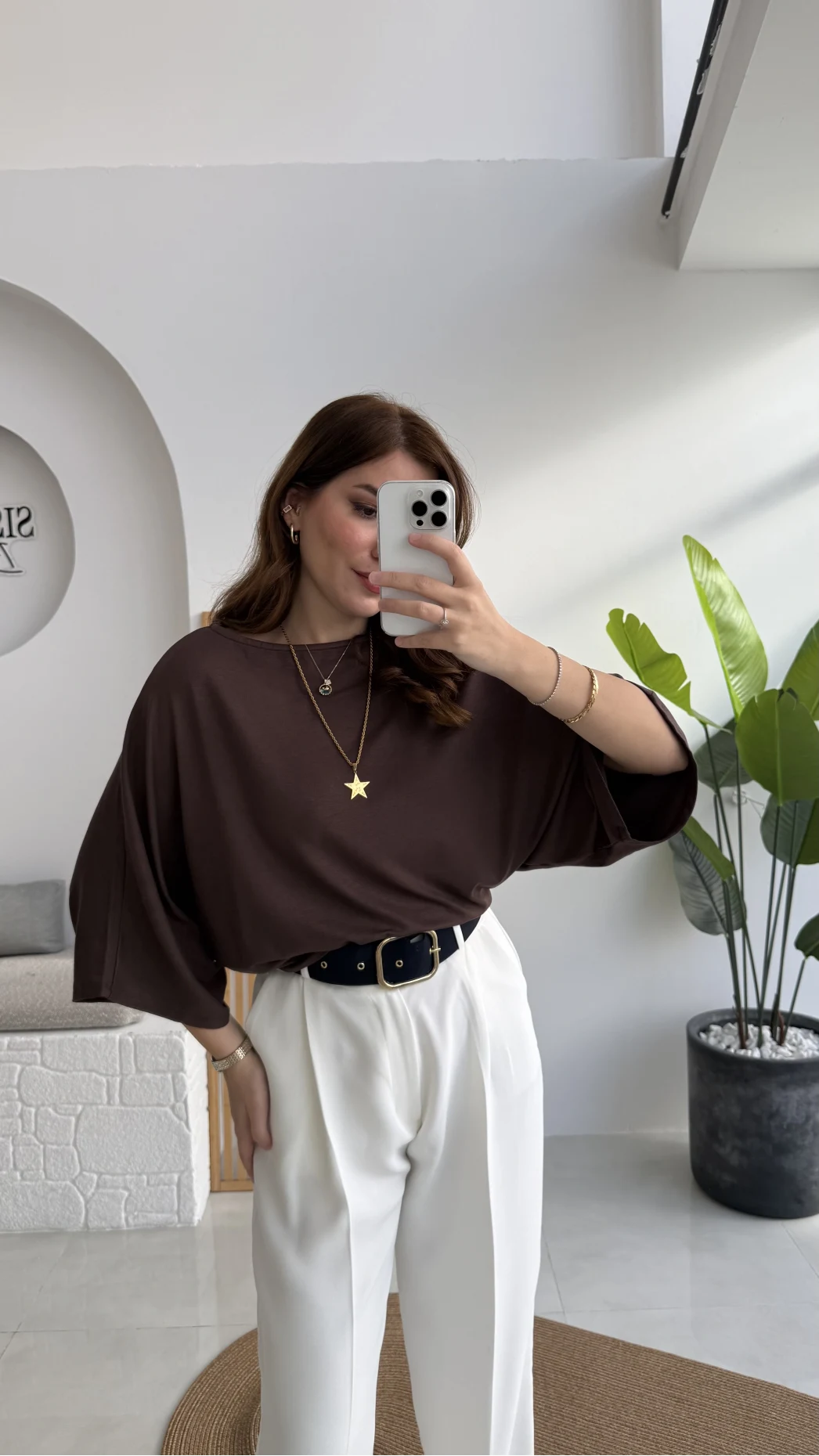 Athena Modal Yarasa Kol Kayık Yaka Bluz - Kahve