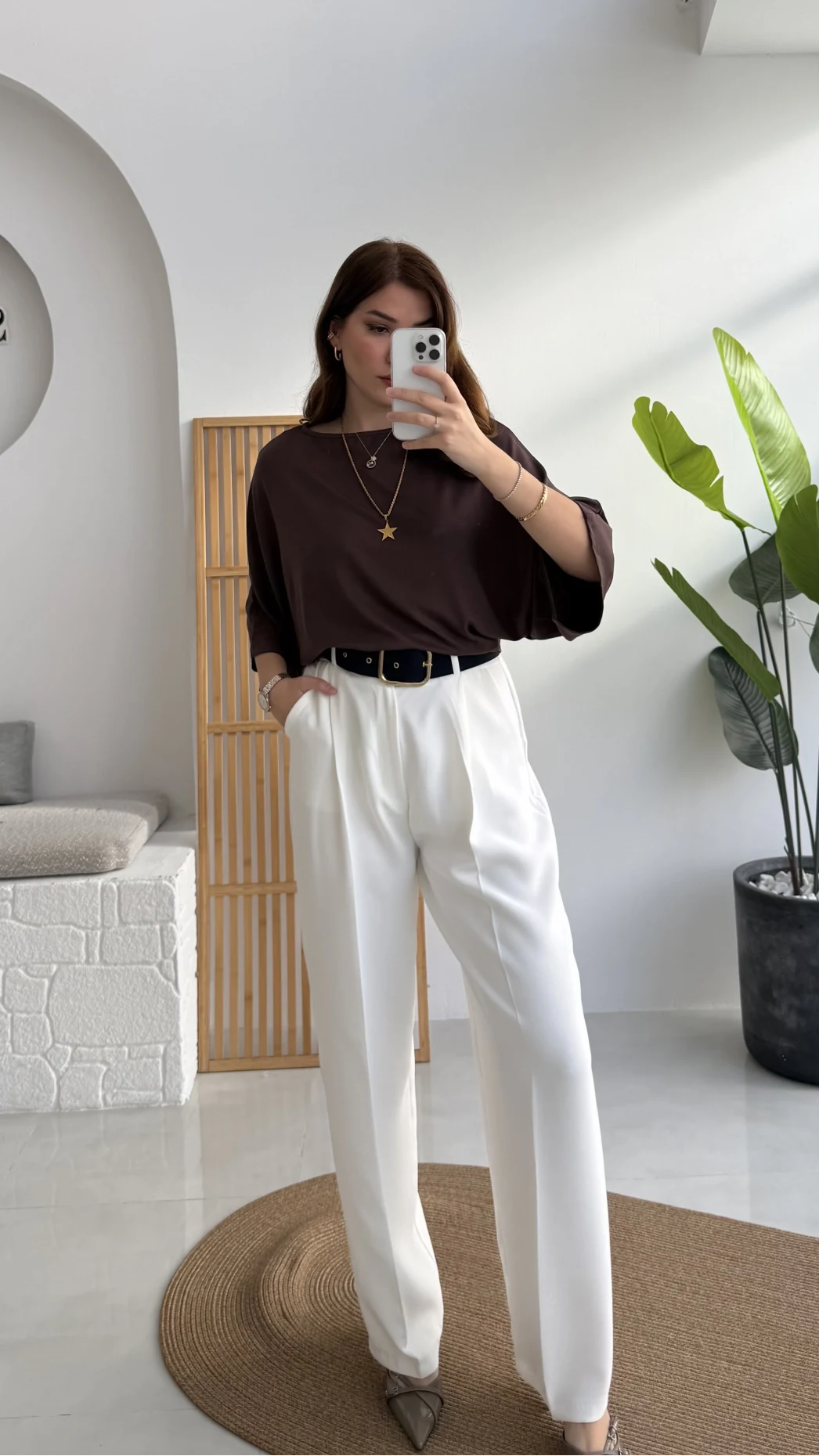 Athena Modal Yarasa Kol Kayık Yaka Bluz - Kahve