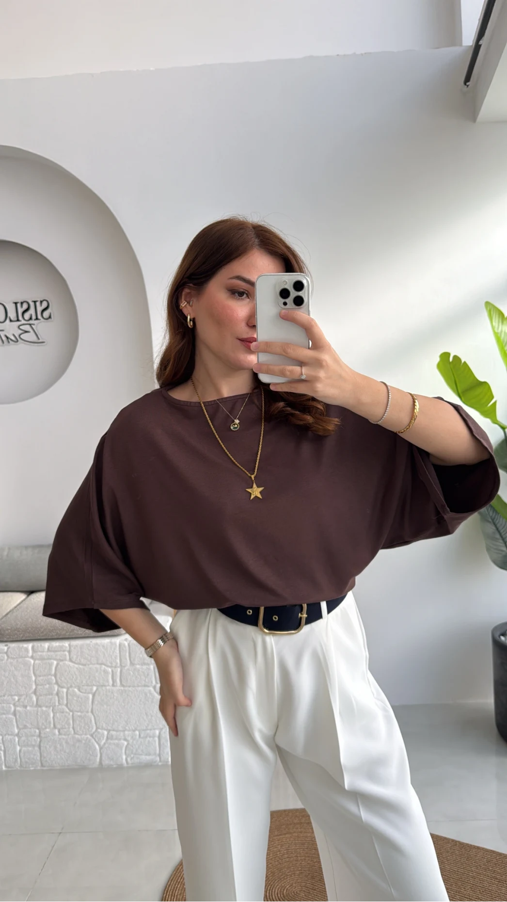 Athena Modal Yarasa Kol Kayık Yaka Bluz - Kahve