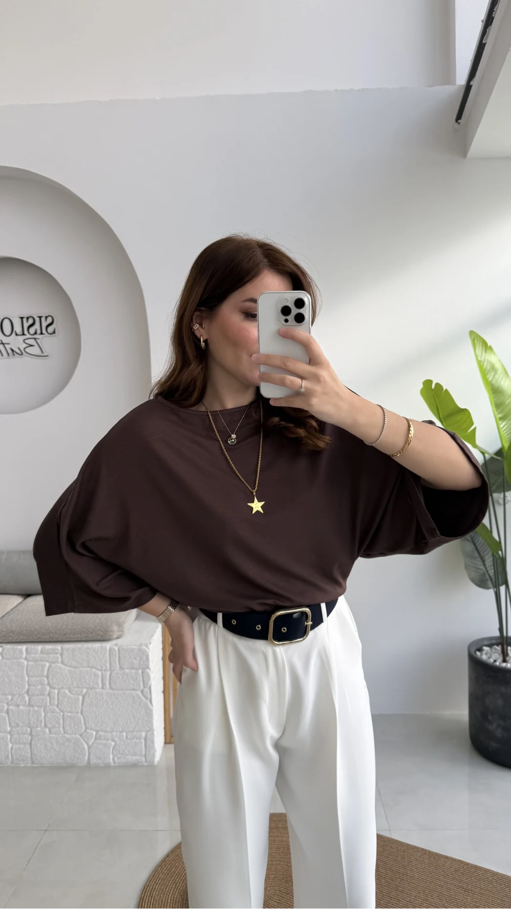 Athena Modal Yarasa Kol Kayık Yaka Bluz - Kahve