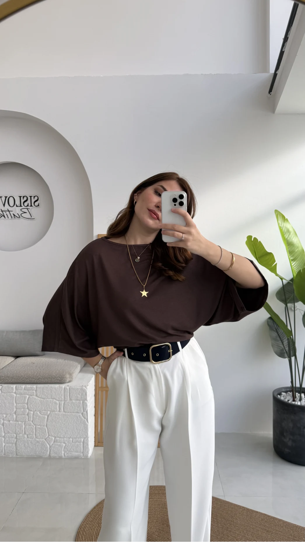 Athena Modal Yarasa Kol Kayık Yaka Bluz - Kahve