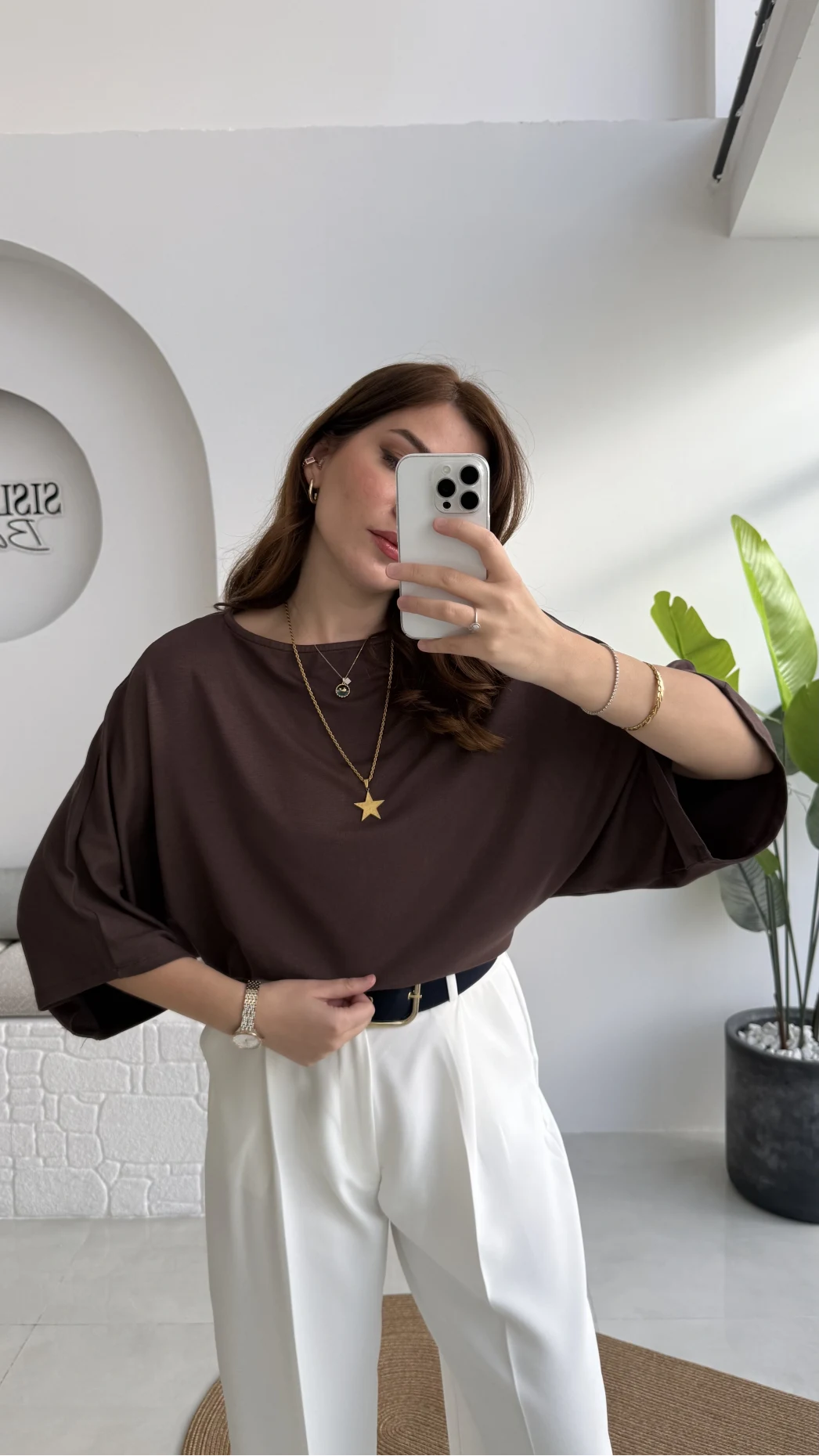 Athena Modal Yarasa Kol Kayık Yaka Bluz - Kahve