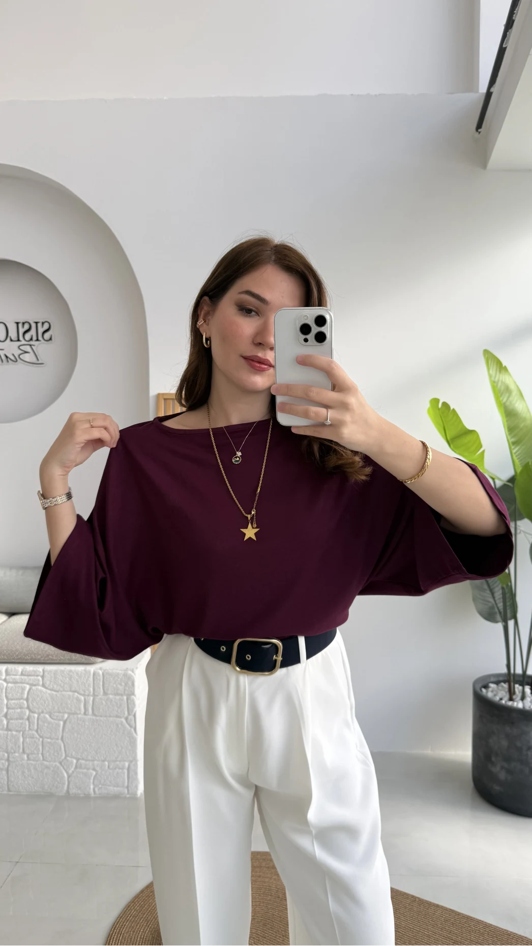 Athena Modal Yarasa Kol Kayık Yaka Bluz - Mürdüm