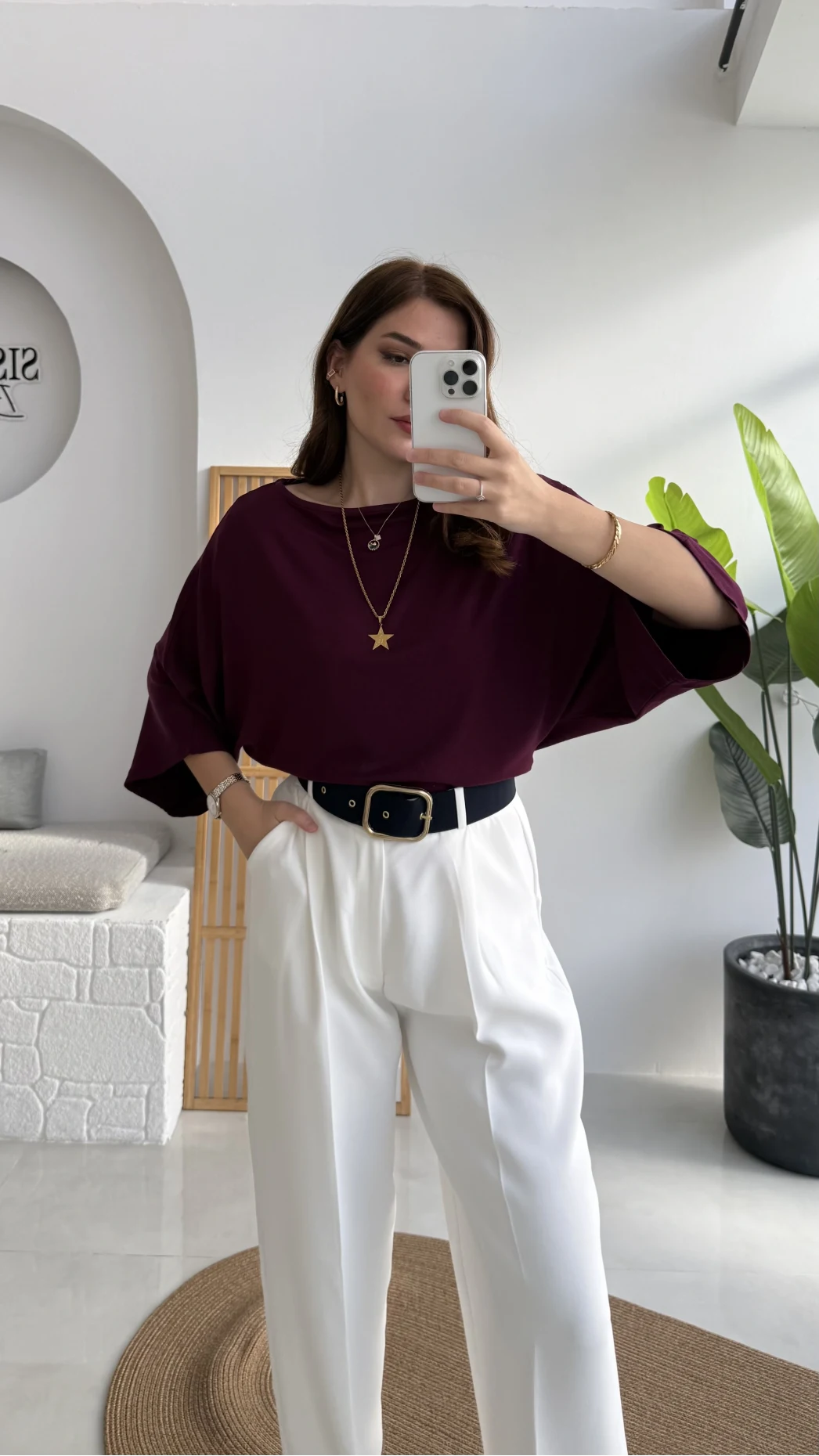 Athena Modal Yarasa Kol Kayık Yaka Bluz - Mürdüm