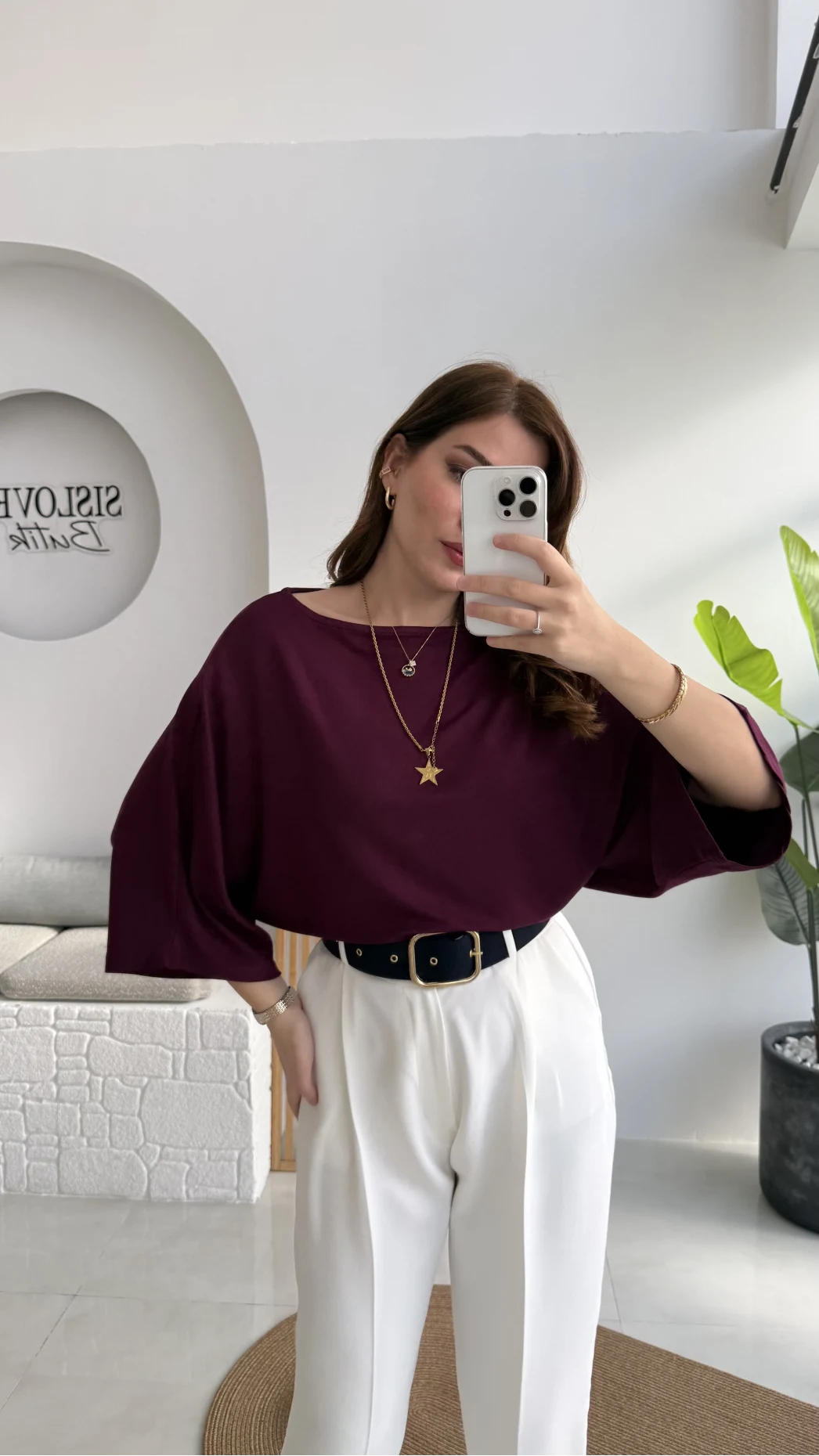 Athena Modal Yarasa Kol Kayık Yaka Bluz - Mürdüm