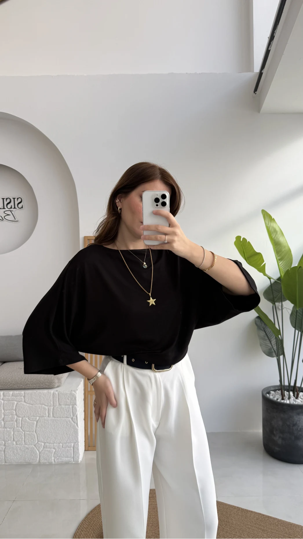 Athena Modal Yarasa Kol Kayık Yaka Bluz - Siyah