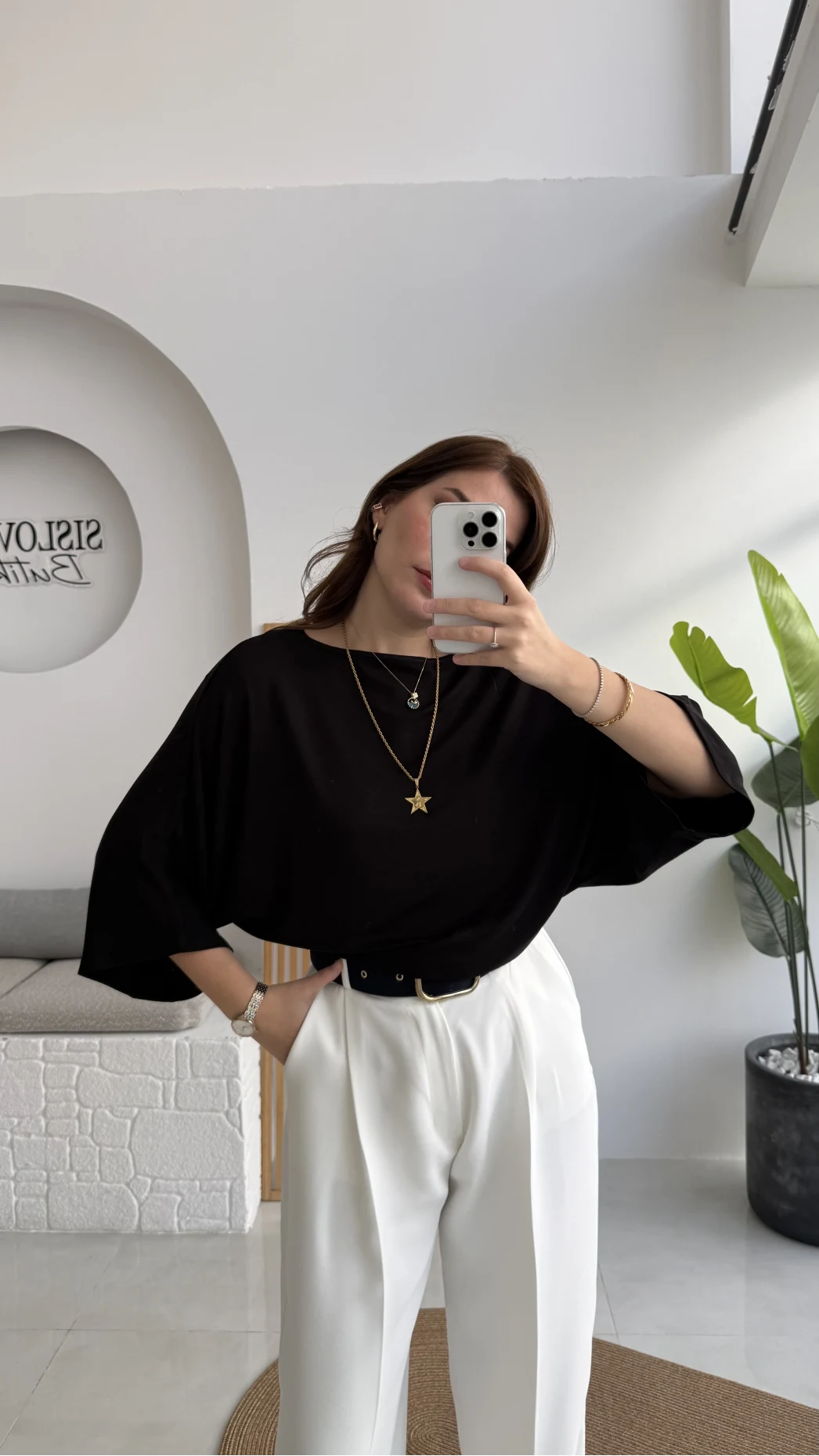 Athena Modal Yarasa Kol Kayık Yaka Bluz - Siyah