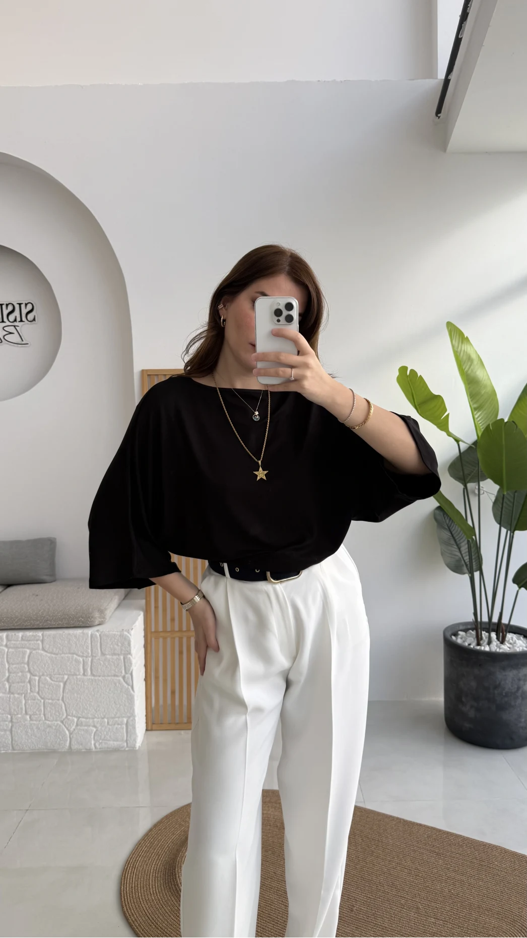 Athena Modal Yarasa Kol Kayık Yaka Bluz - Siyah