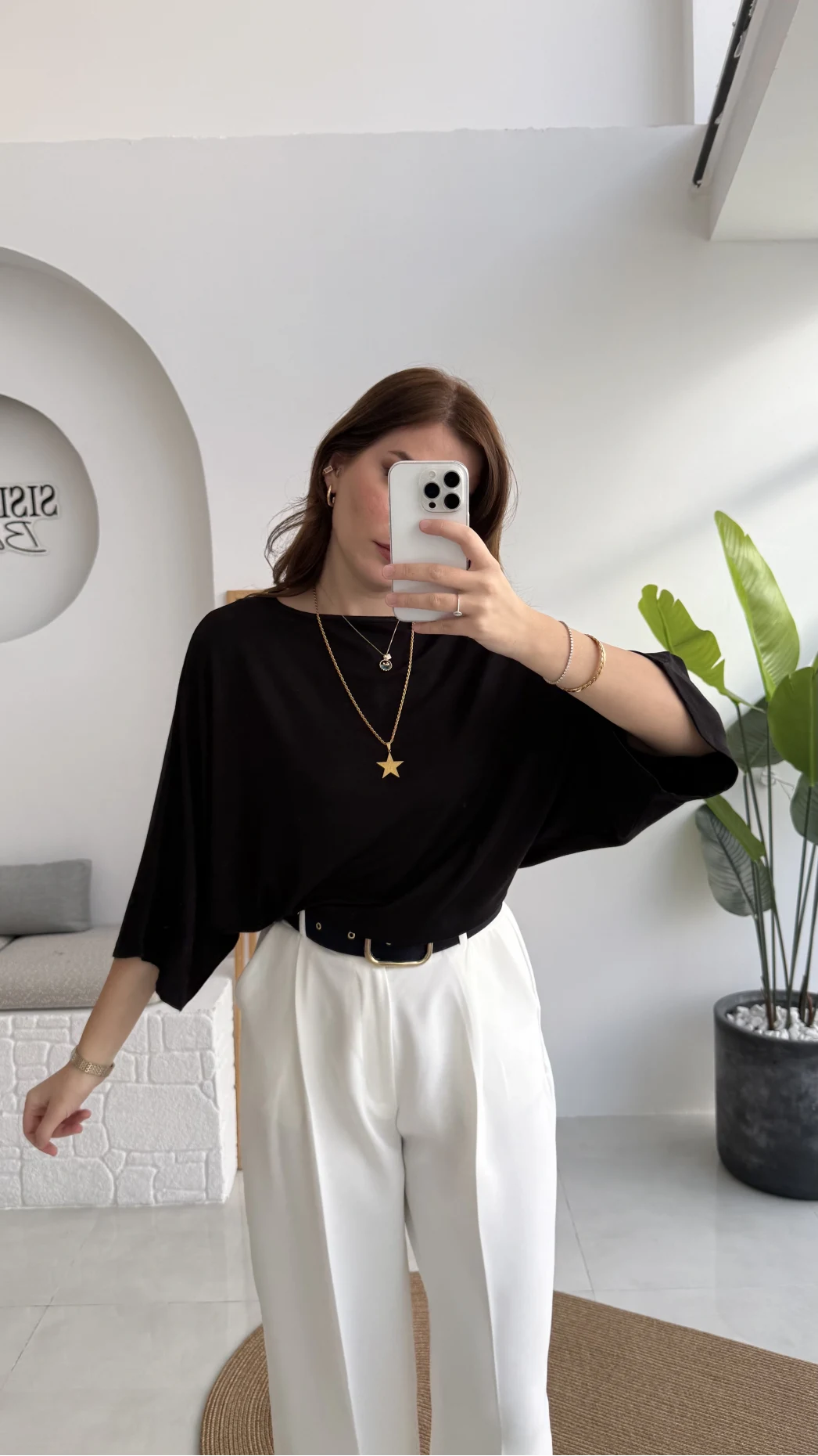 Athena Modal Yarasa Kol Kayık Yaka Bluz - Siyah