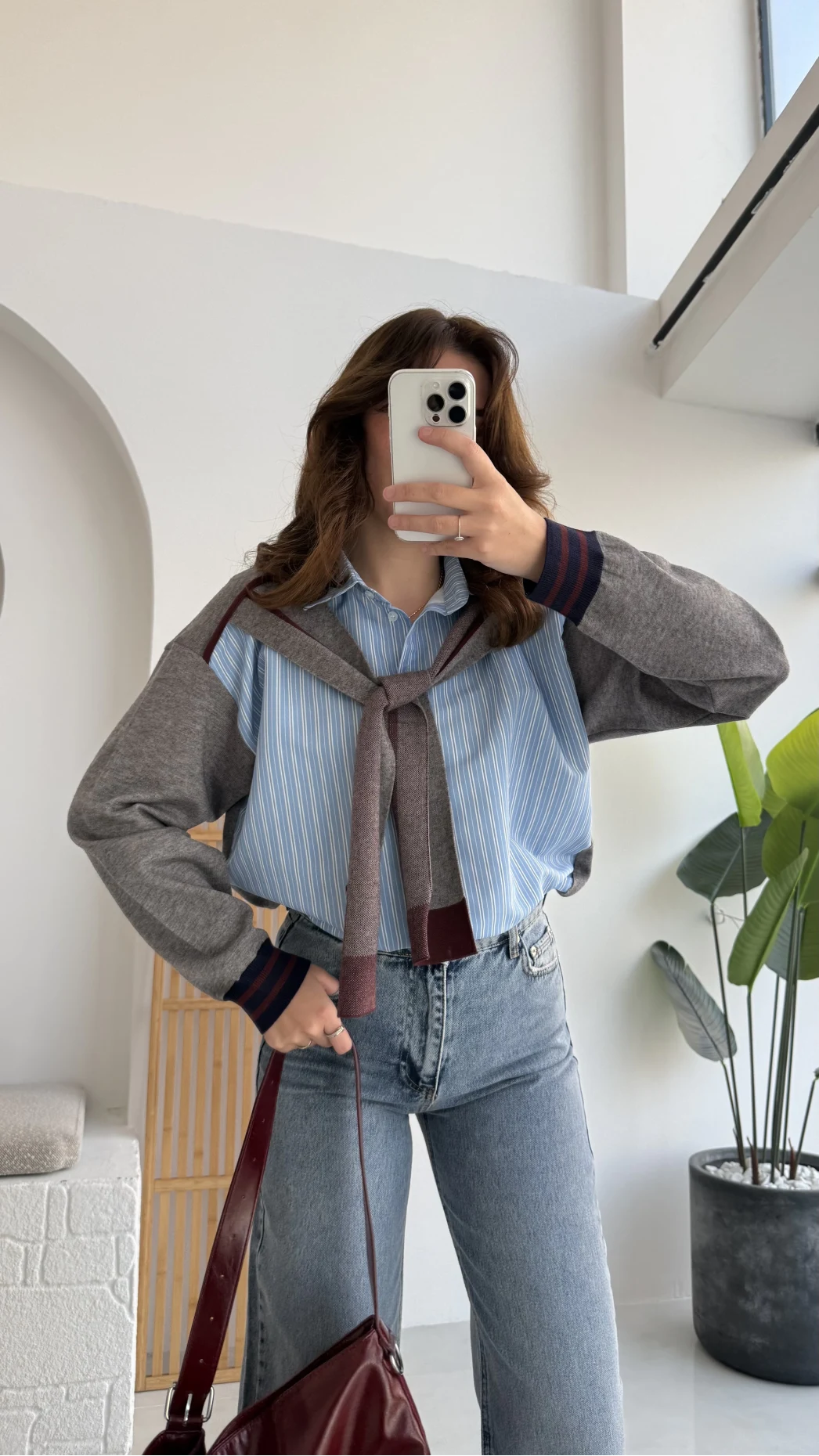 Premium Atkı Bağlamalı Mavi Gömlek - Kod:9013