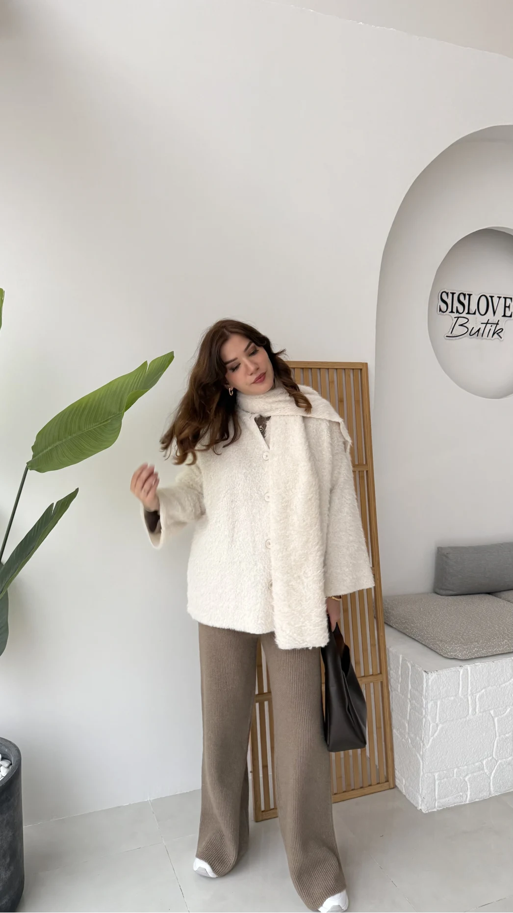 Atkılı Tüylü Ceket - Ekru - Kod: 52603