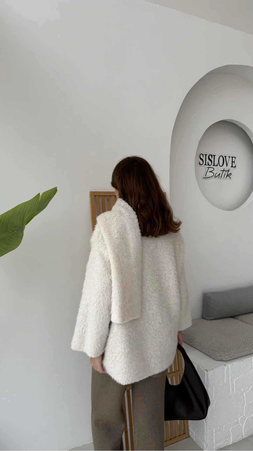 Atkılı Tüylü Ceket - Ekru - Kod: 52603