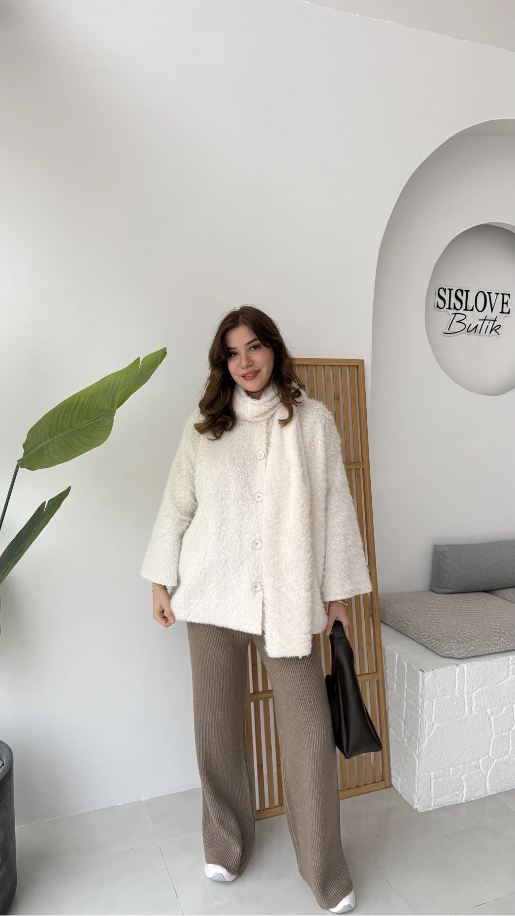 Atkılı Tüylü Ceket - Ekru - Kod: 52603