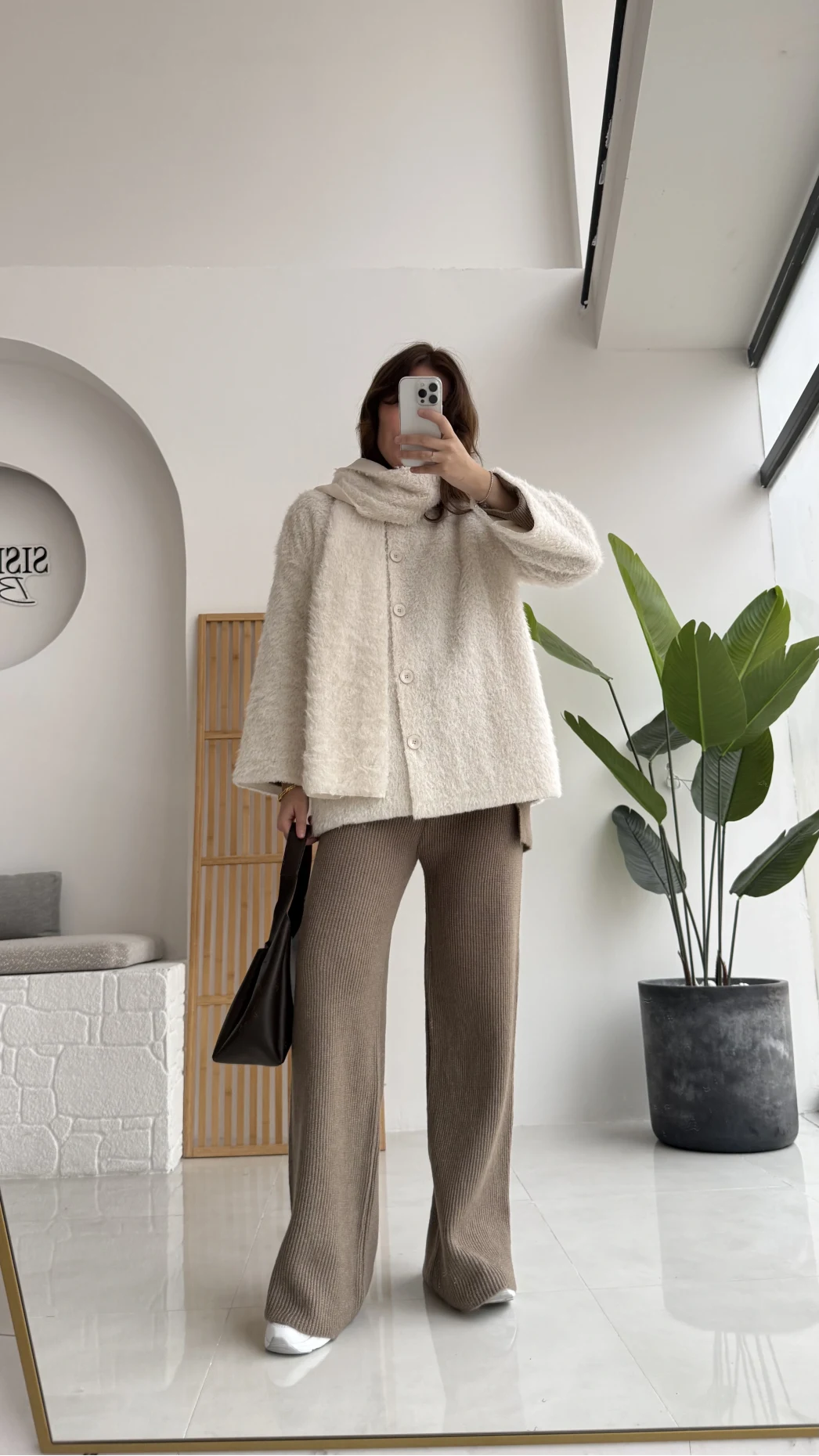 Atkılı Tüylü Ceket - Ekru - Kod: 52603