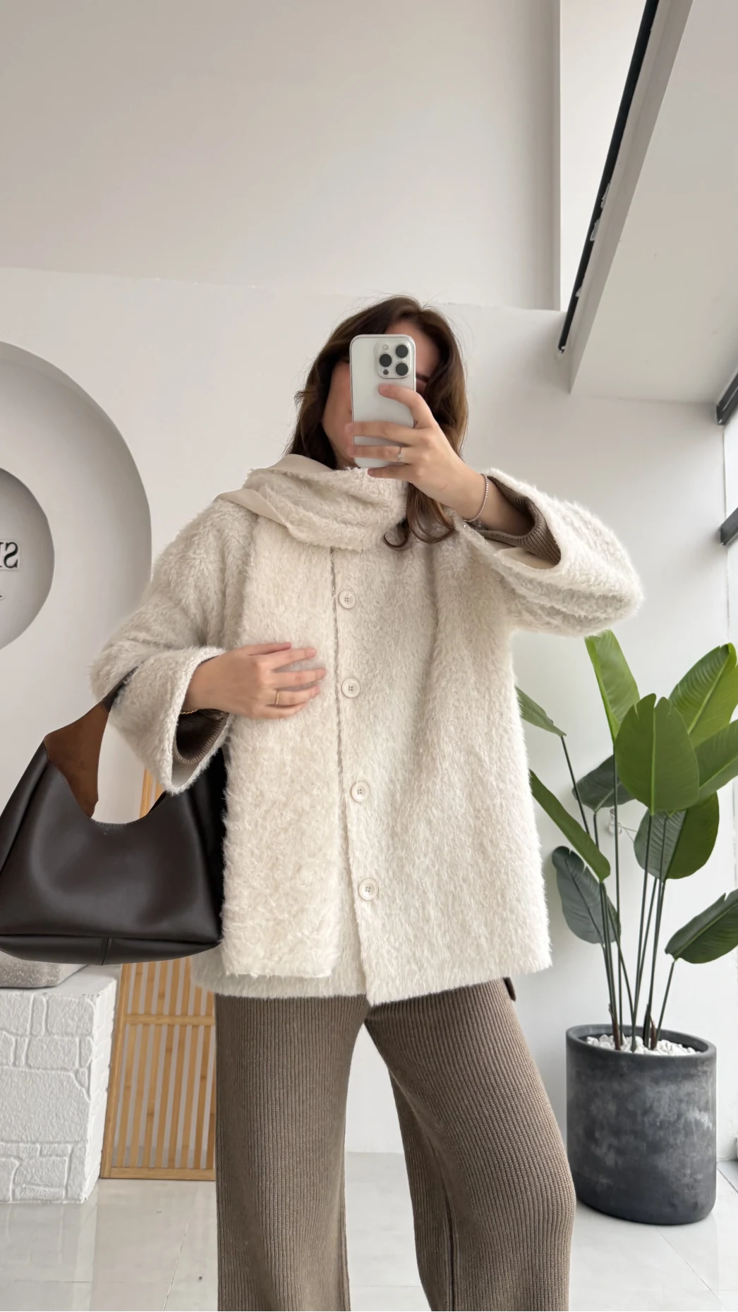 Atkılı Tüylü Ceket - Ekru - Kod: 52603