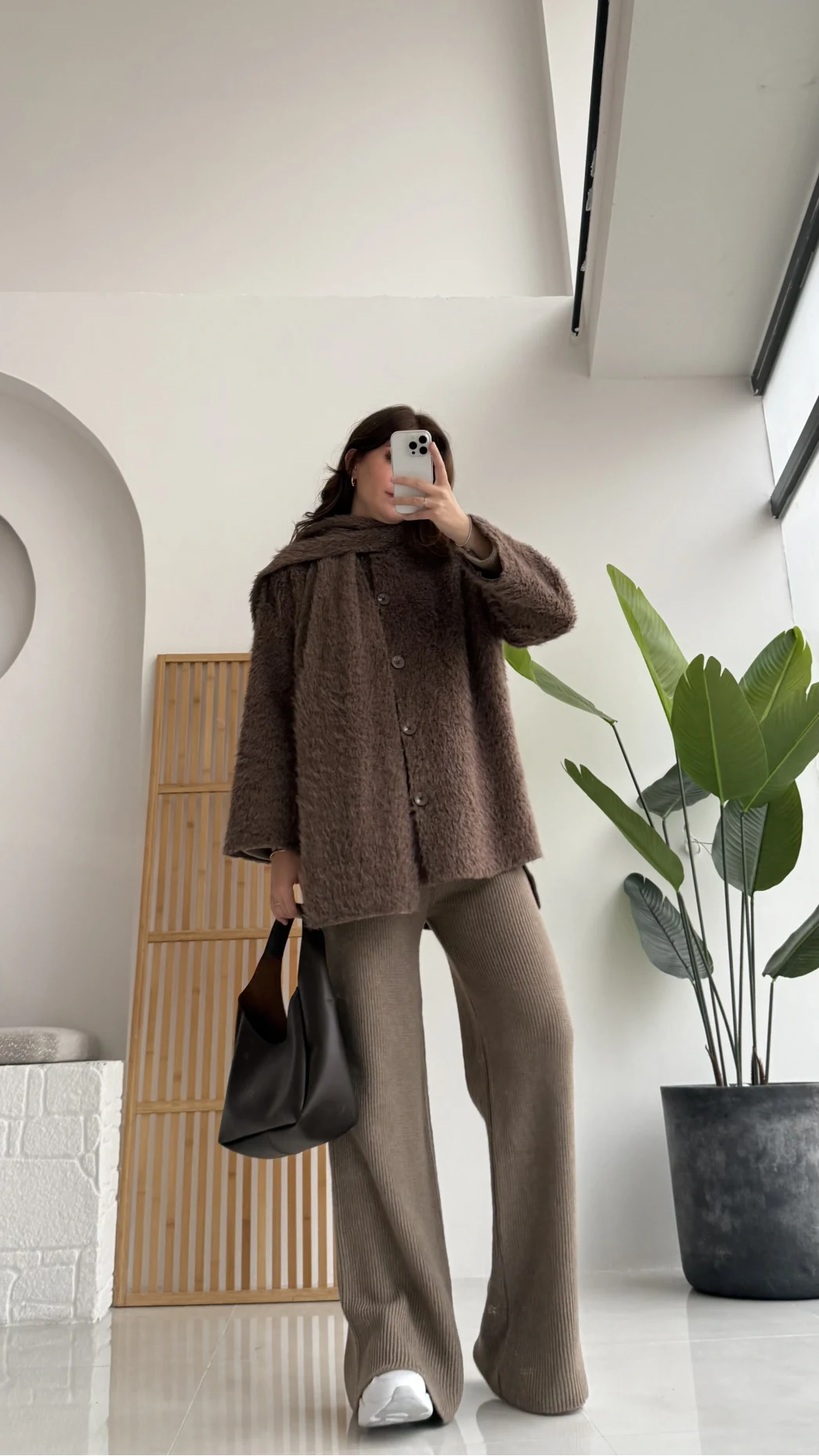 Atkılı Tüylü Ceket - Kahve - Kod: 52603