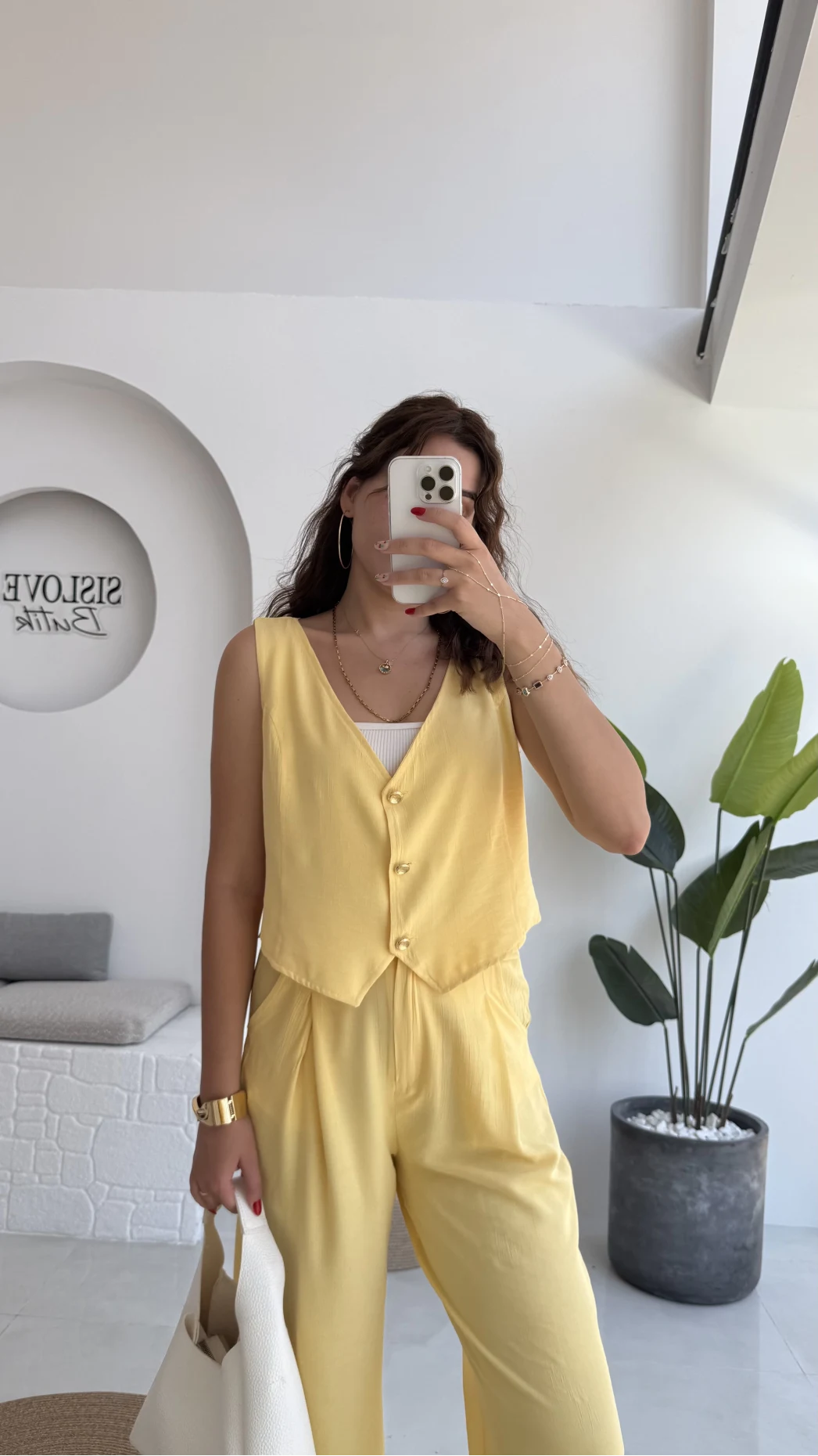 Aurora Gold Düğmeli Yelek Pantolon Takım - Sarı - 8009