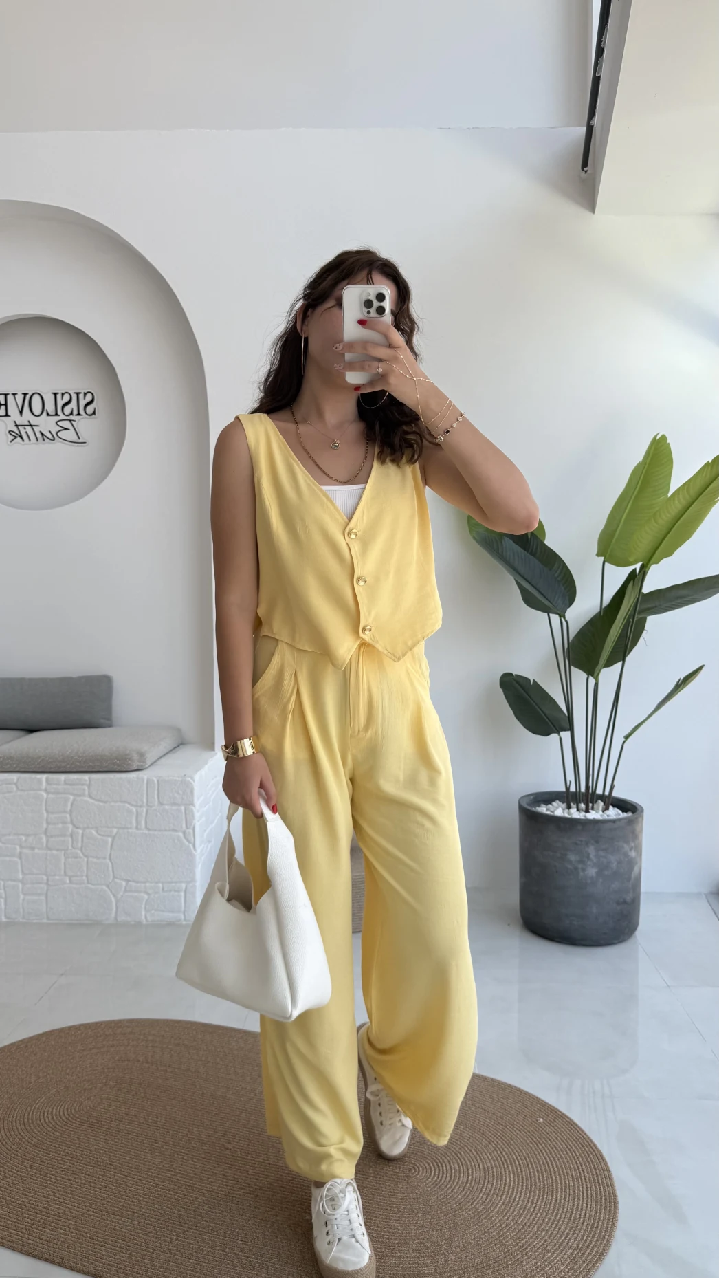 Aurora Gold Düğmeli Yelek Pantolon Takım - Sarı - 8009