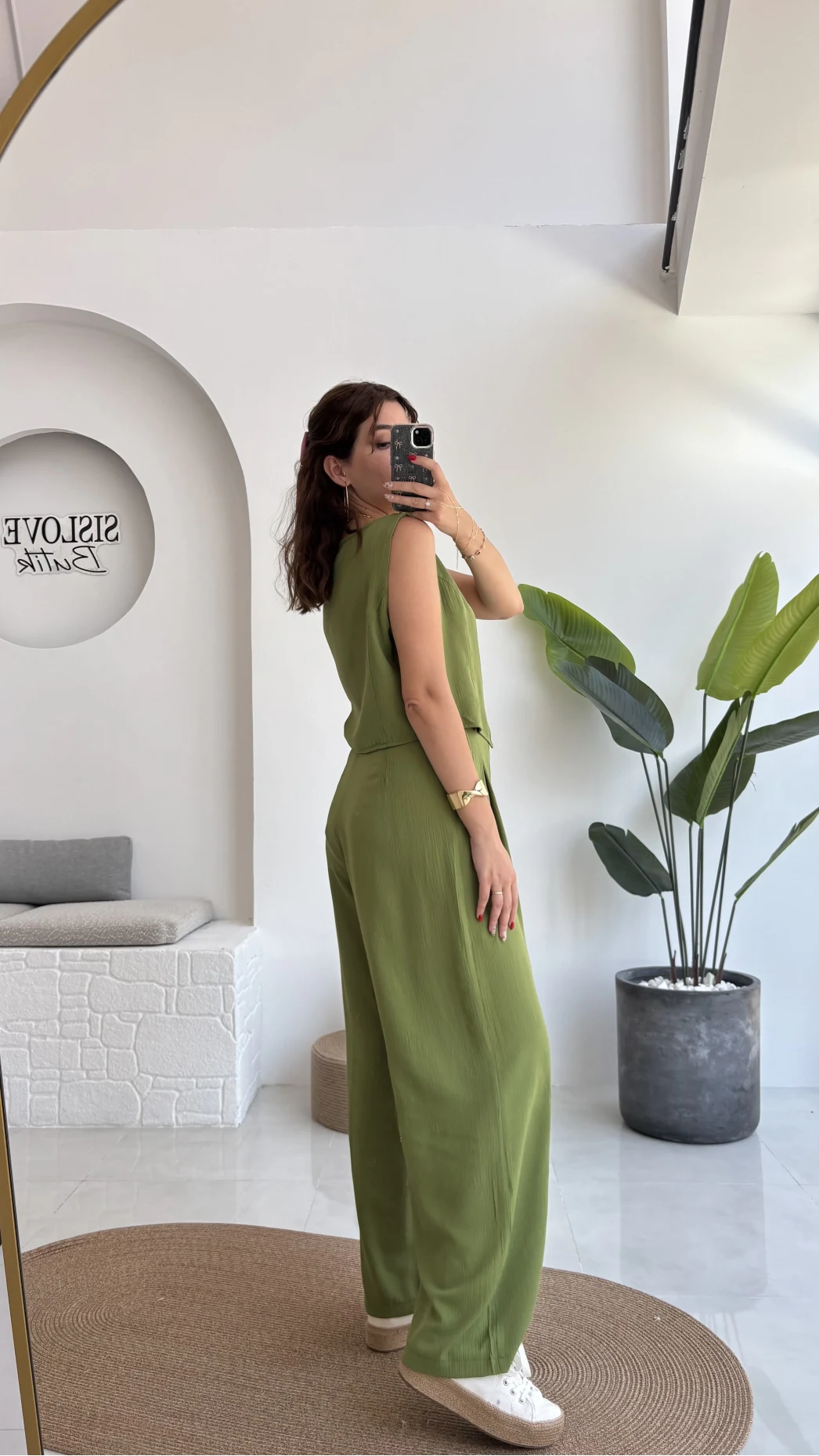 Aurora Gold Düğmeli Yelek Pantolon Takım - Yeşil - 8009